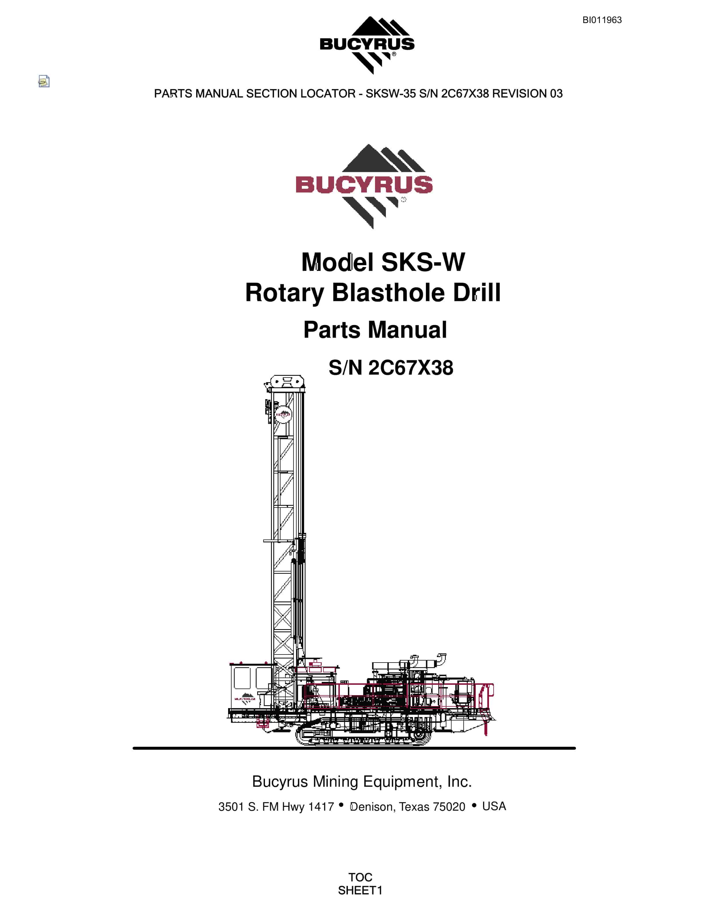 Bucyrus SKS-W Rotary Blasthole Drill Parts Manual BI011963
