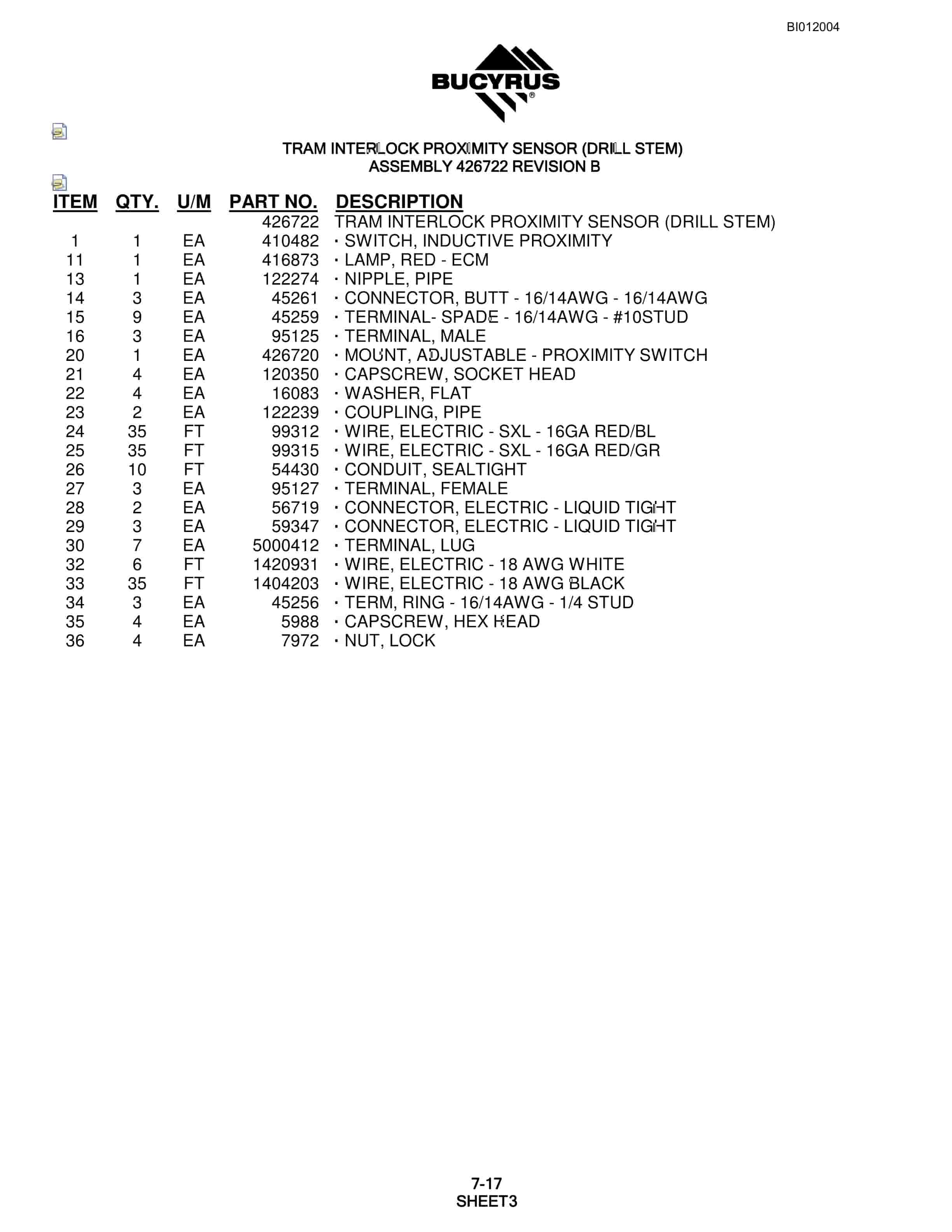 Bucyrus SKS-W Rotary Blasthole Drill Parts Manual BI012004-4