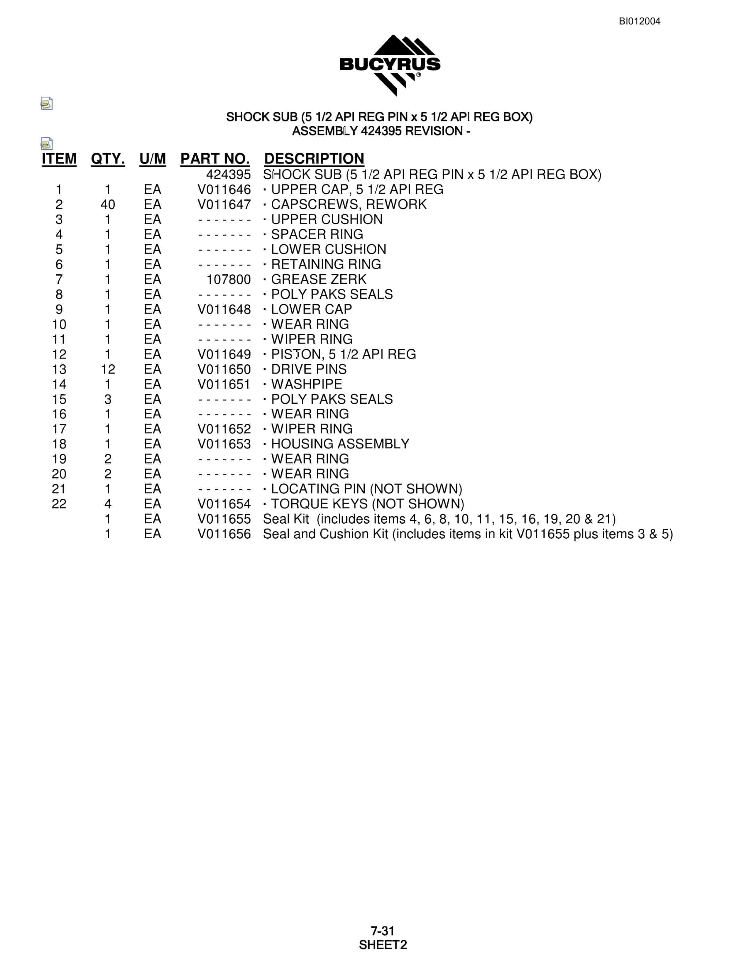 Bucyrus SKS-W Rotary Blasthole Drill Parts Manual BI012004-5