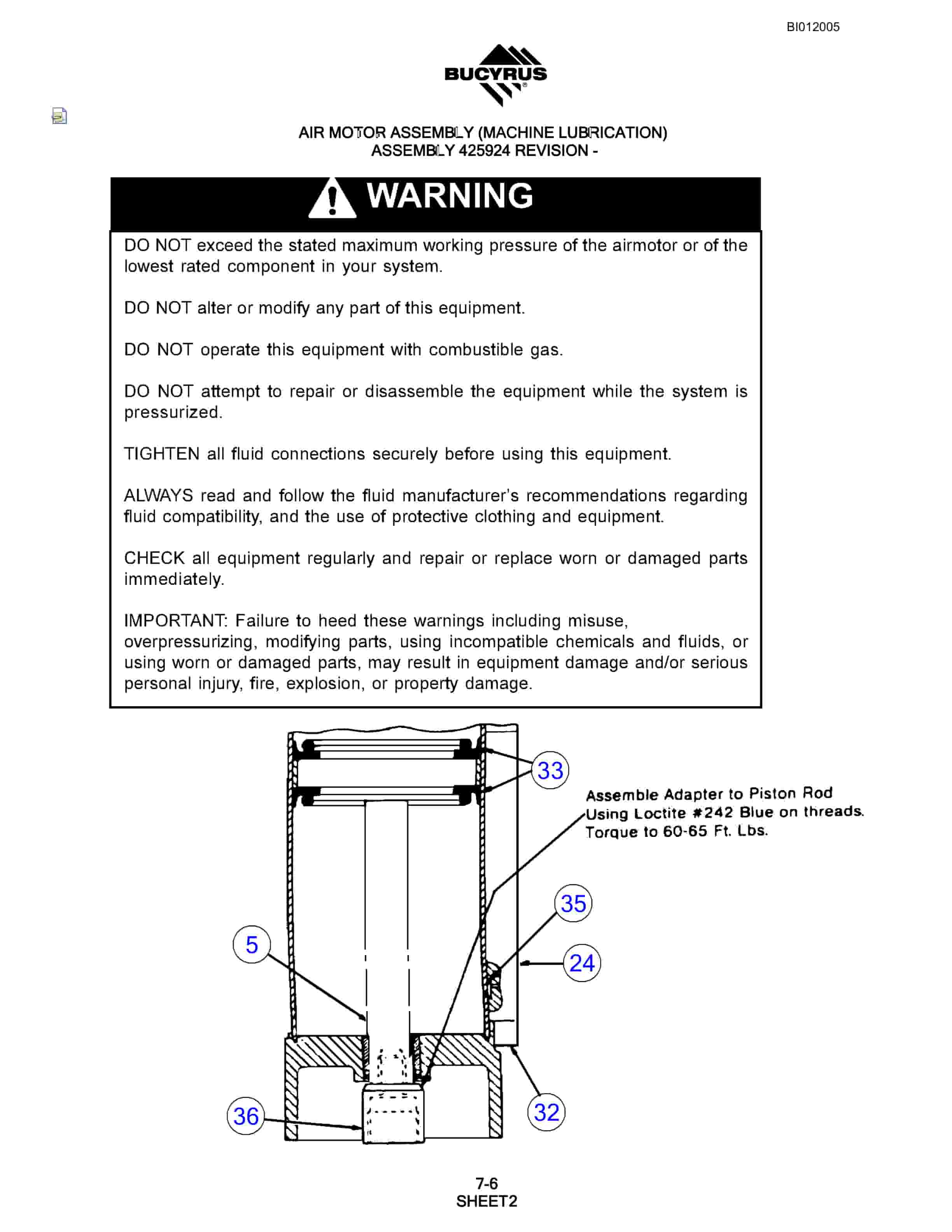 Bucyrus SKS-W Rotary Blasthole Drill Parts Manual BI012005-3