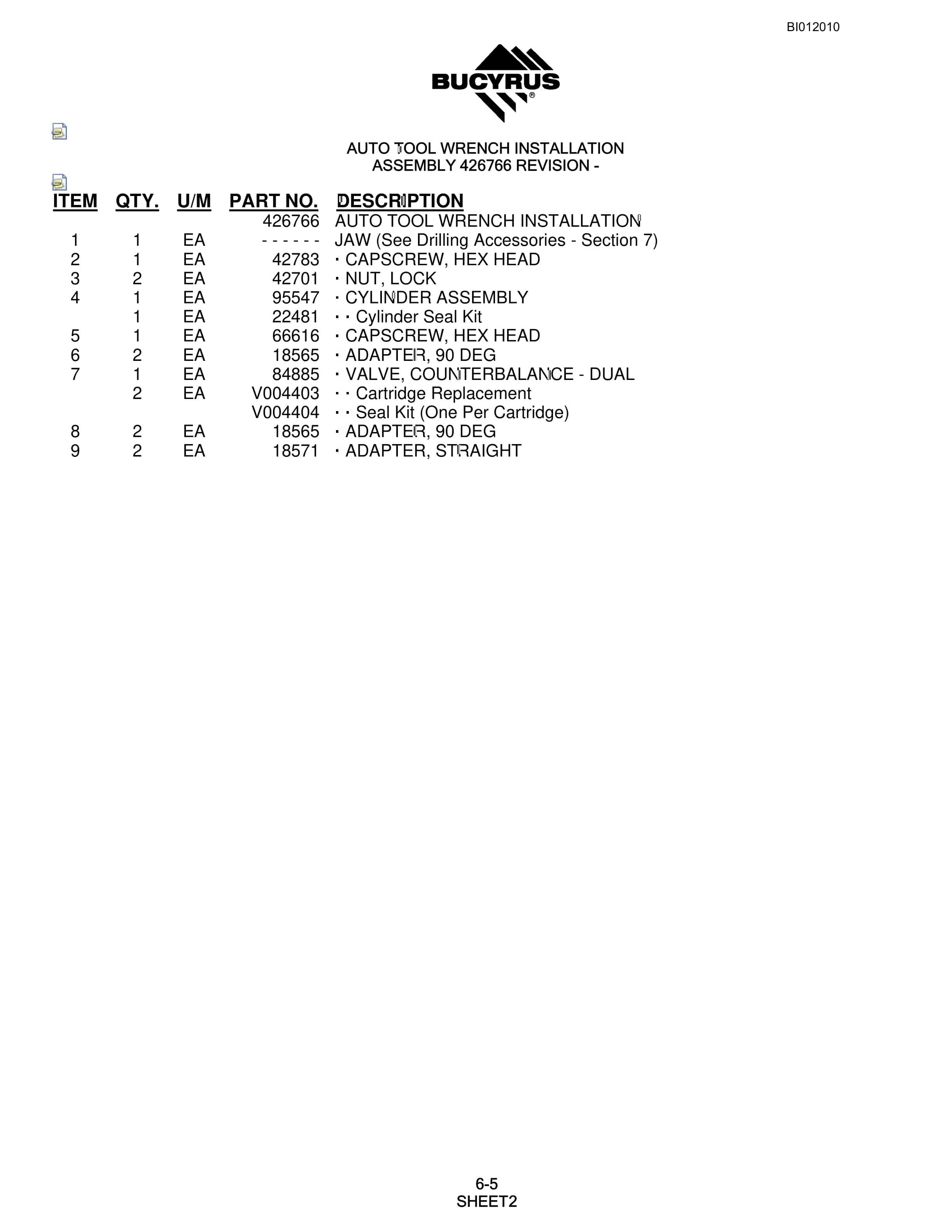 Bucyrus SKS-W Rotary Blasthole Drill Parts Manual BI012010-2