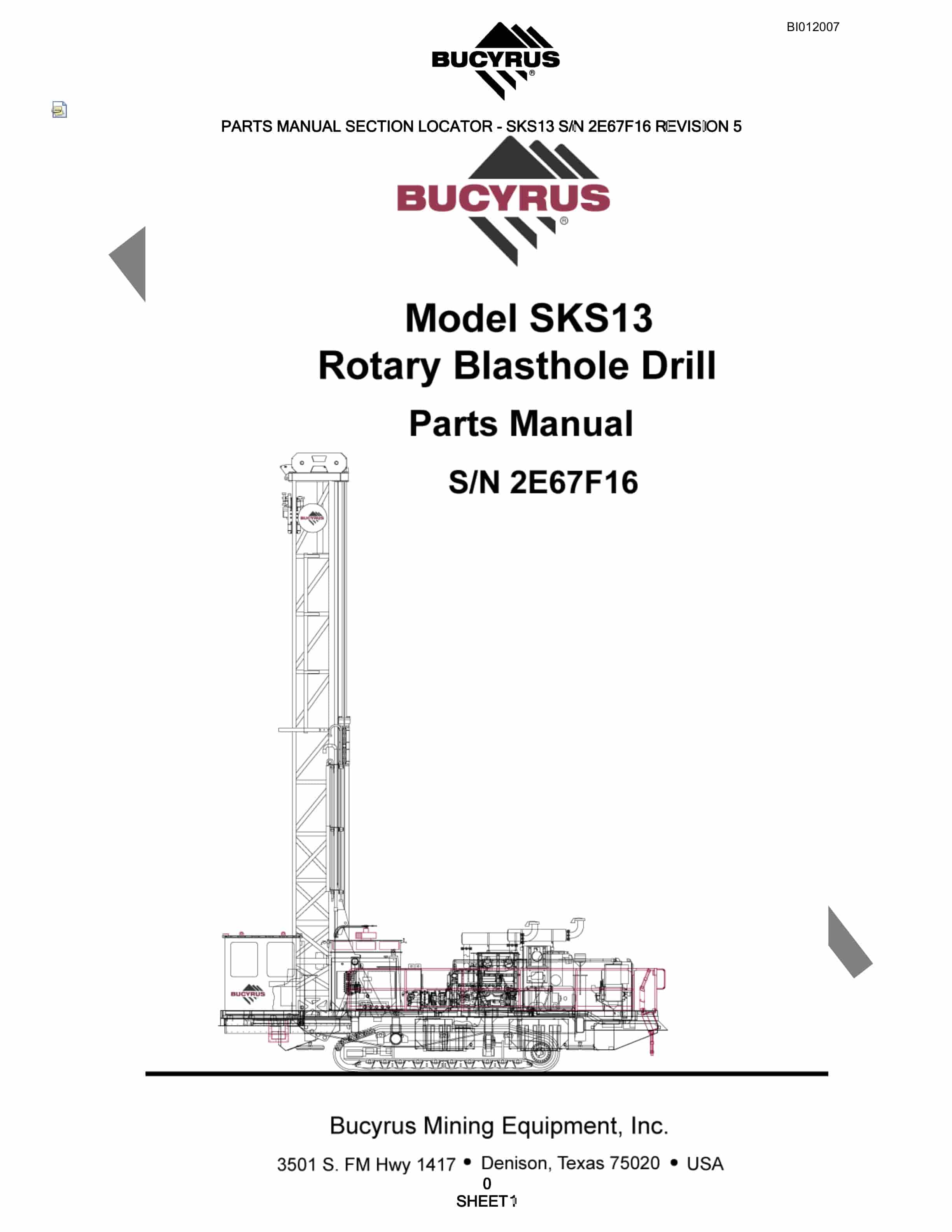 Bucyrus SKS13 Rotary Blasthole Drill Parts Manual BI012007