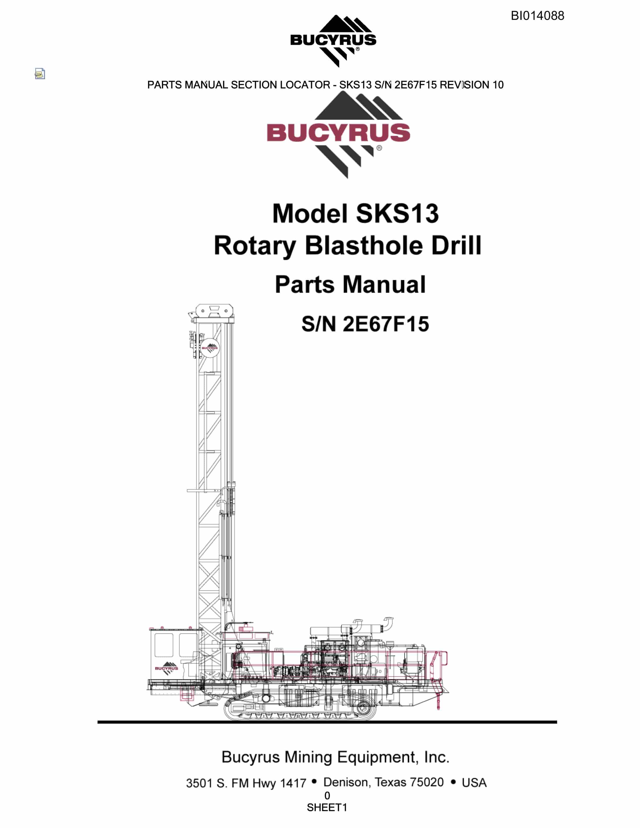 Bucyrus SKS13 Rotary Blasthole Drill Parts Manual BI014088