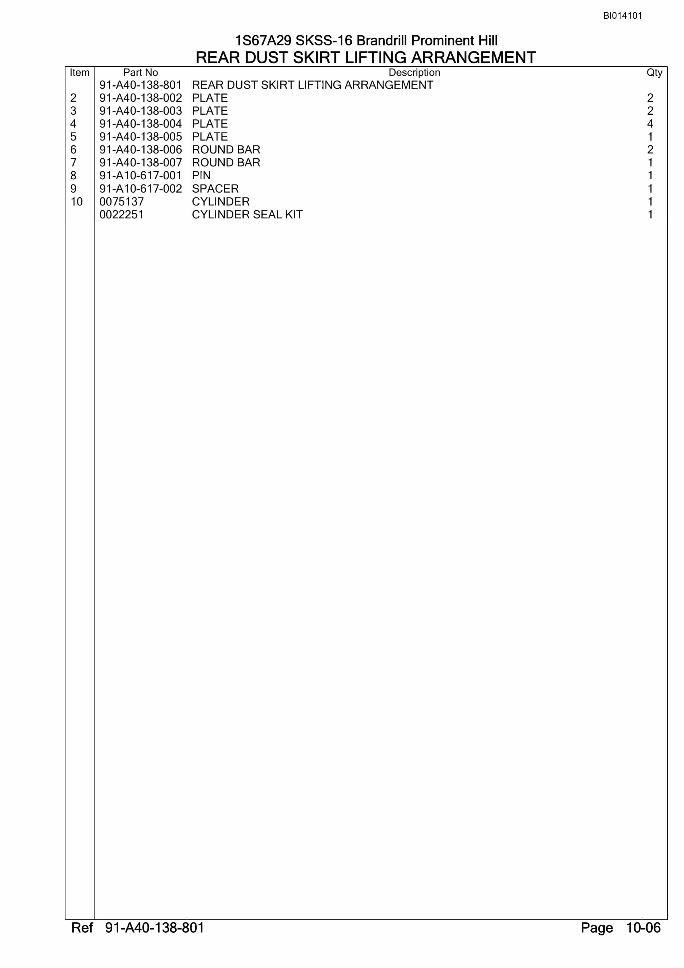 Bucyrus SKSS-16 Infinity Blasthole Drill Parts Catalog BI014101-5