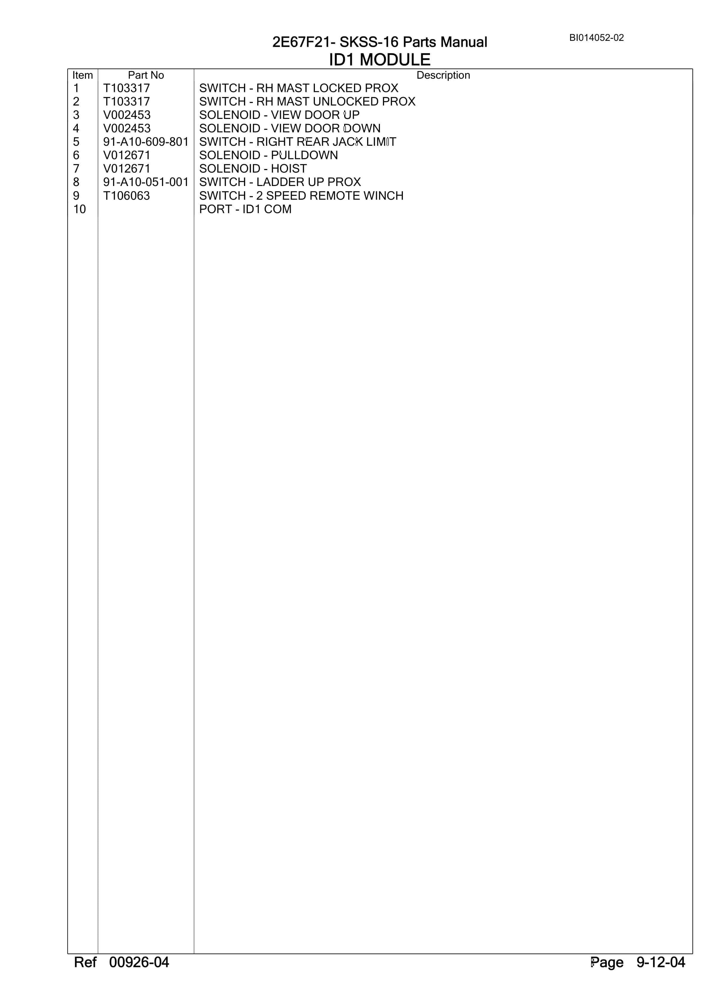 Bucyrus SKSS-16 Infinity Blasthole Drill Parts Manual BI014052-02-5