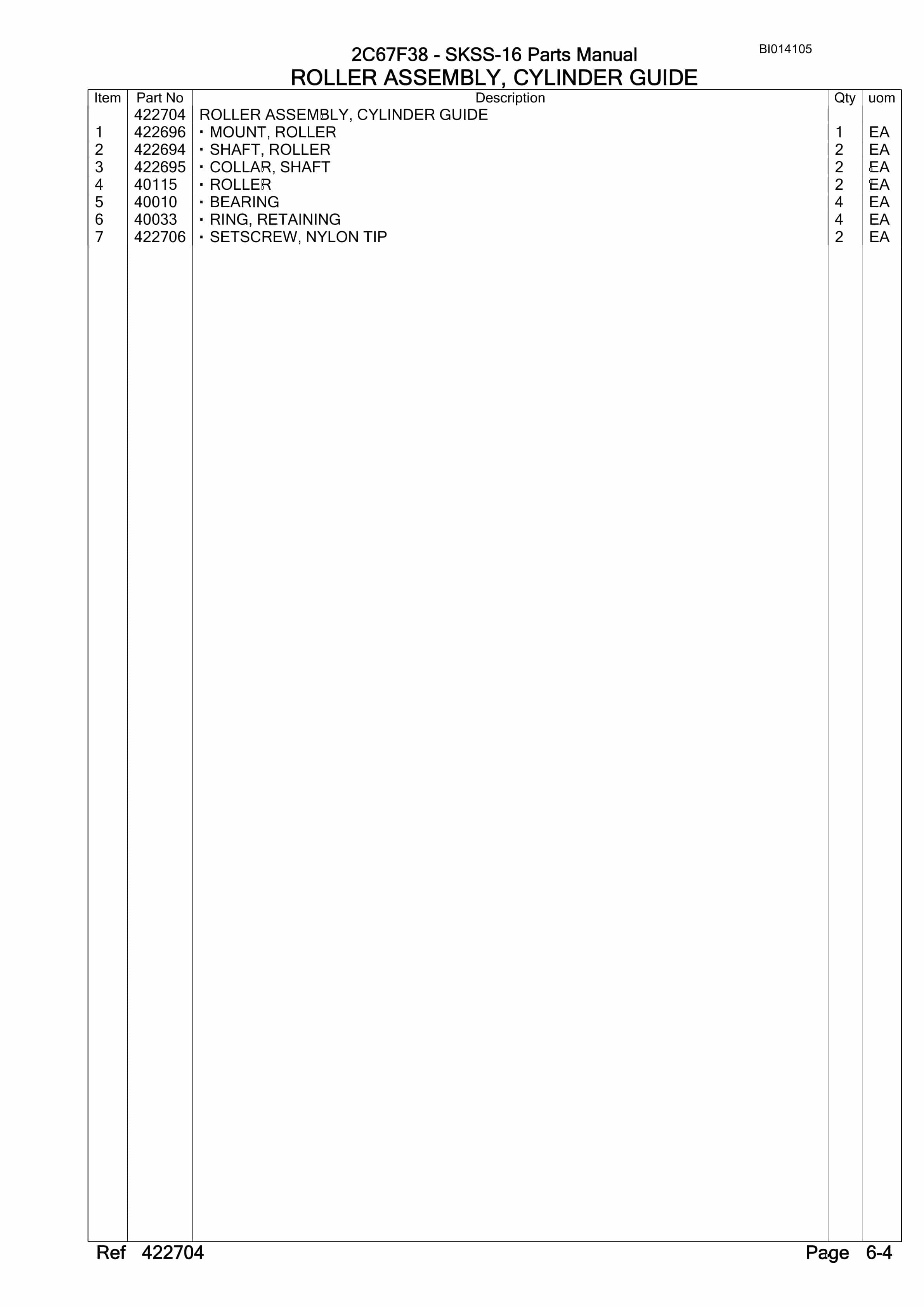 Bucyrus SKSS-16 Infinity Blasthole Drill Parts Manual BI014105-2