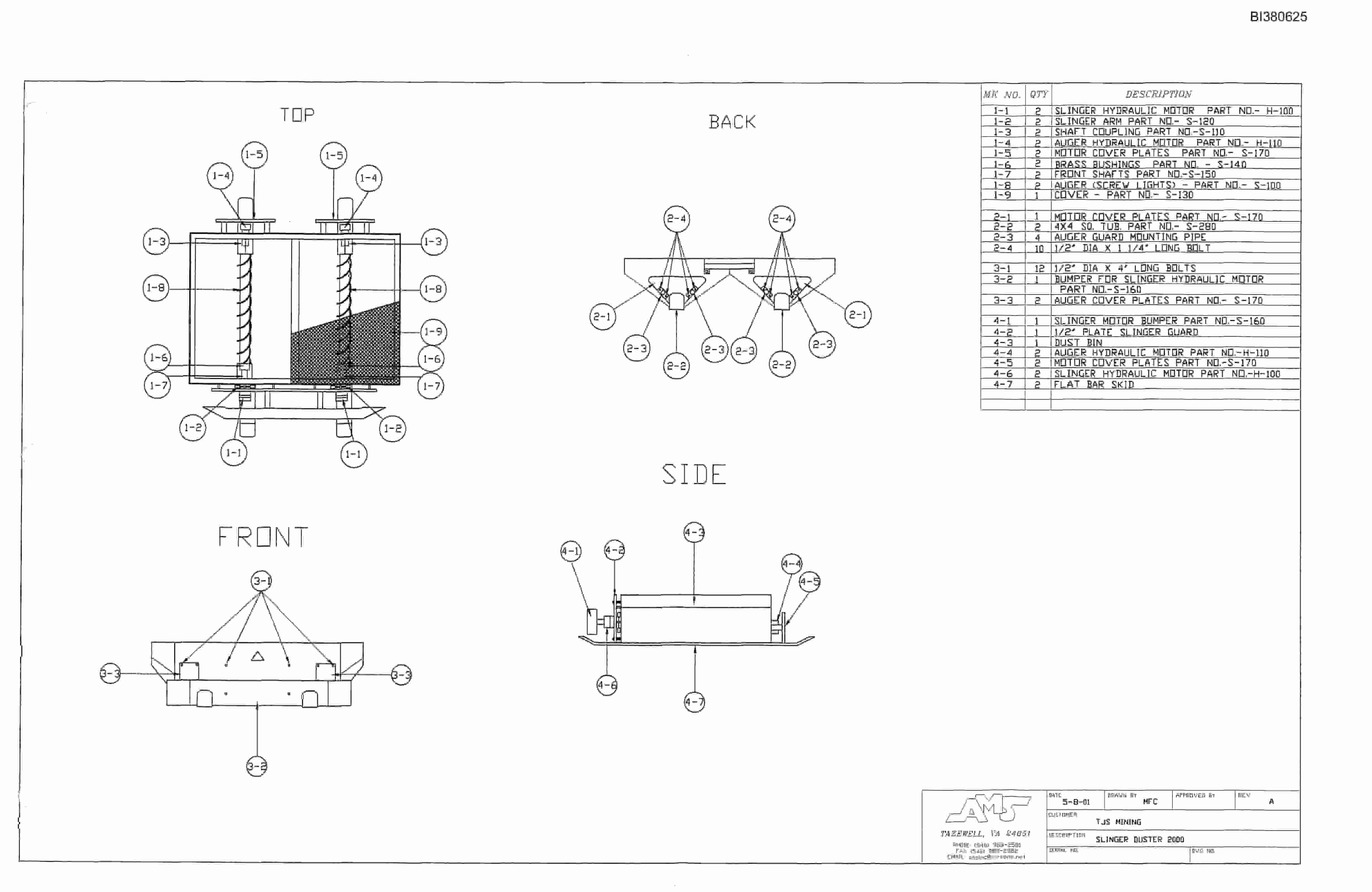 Bucyrus Slinger Duster 2000 Parts Catalog BI380625-4