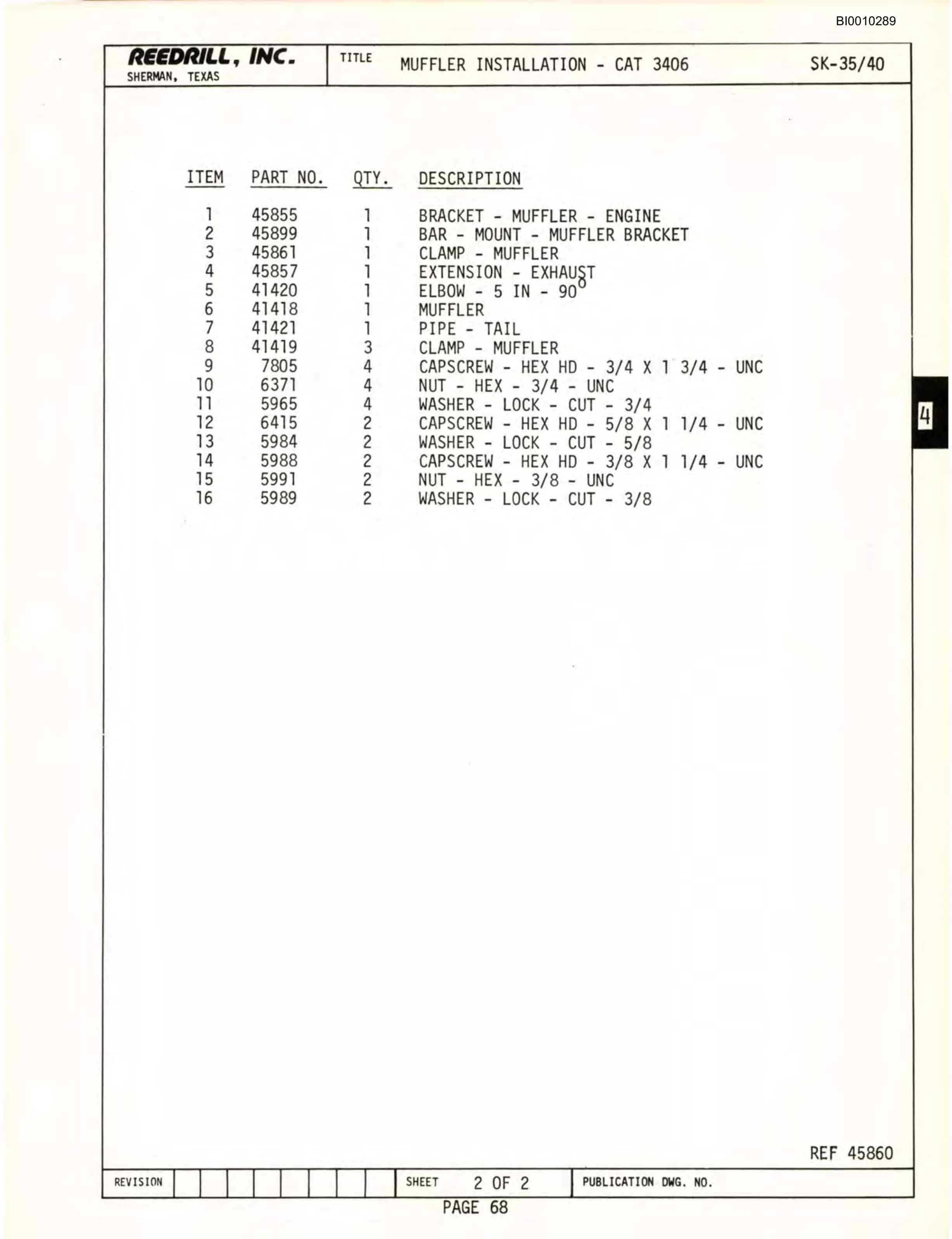 Bucyrus Stonekiller 40 Parts Catalog BI010289-3