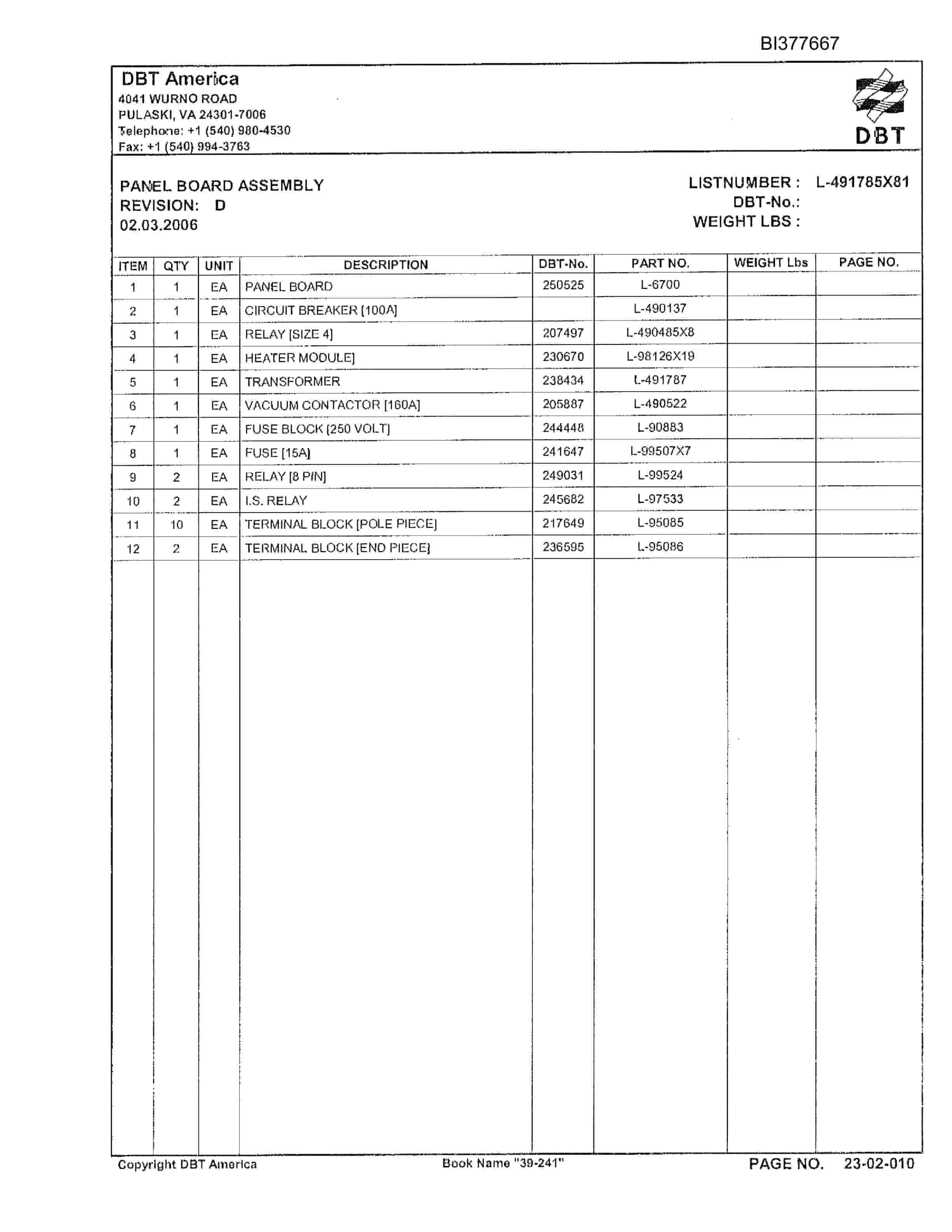 Bucyrus Storage Unit Parts Catalog BI377667-2
