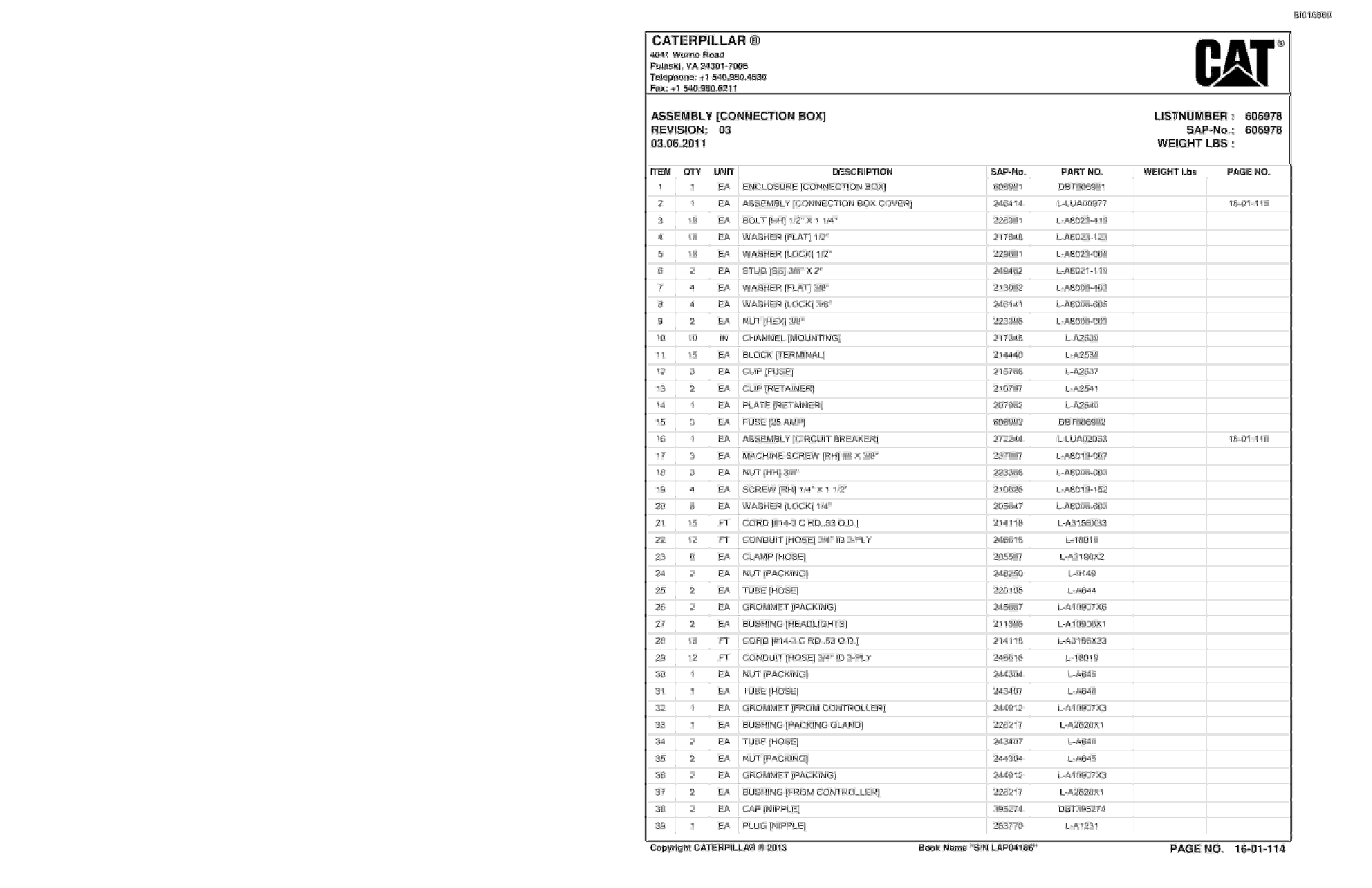 Bucyrus SU482 Scoop Parts Catalog BI016569-2