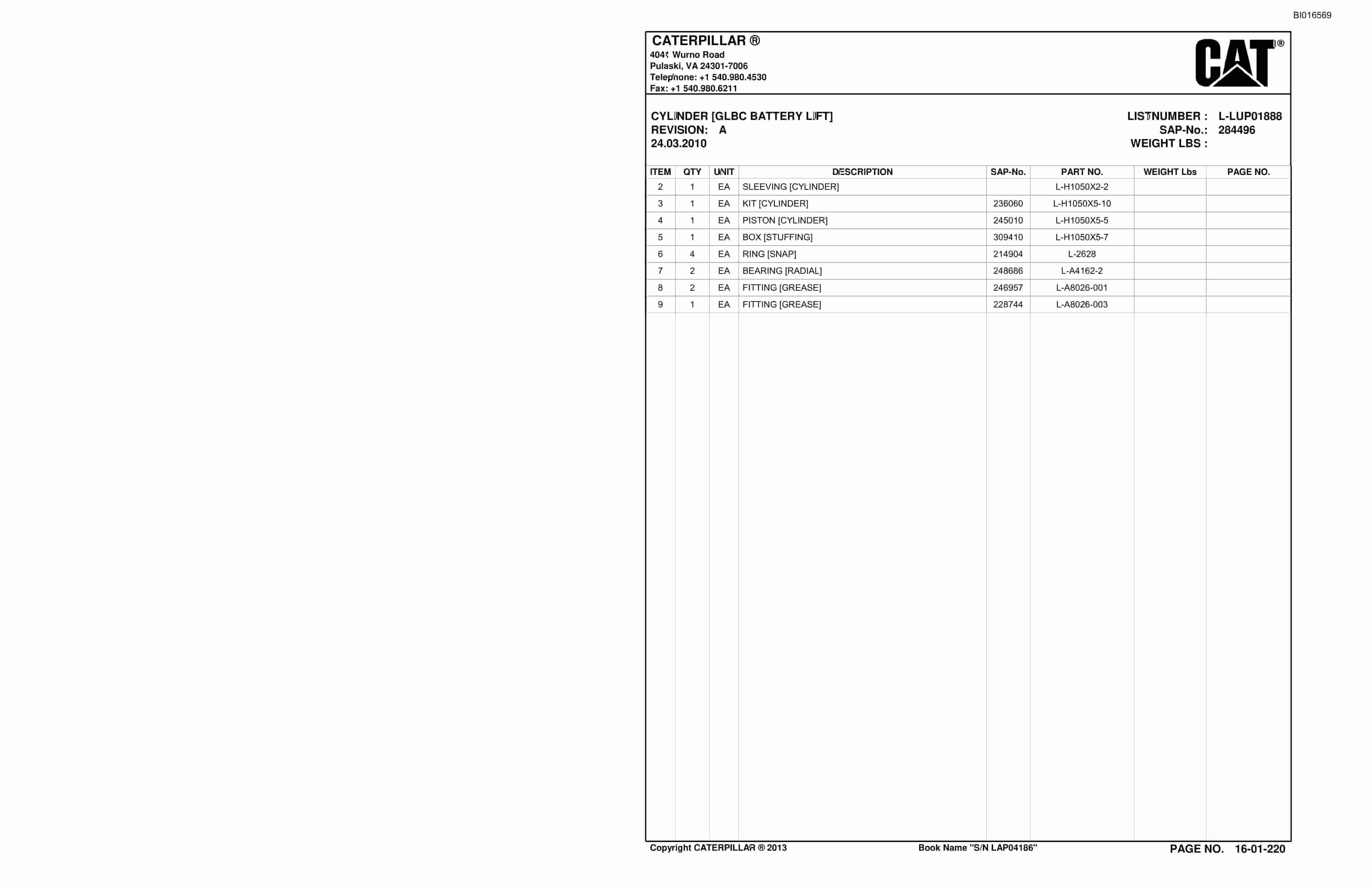 Bucyrus SU482 Scoop Parts Catalog BI016569-4