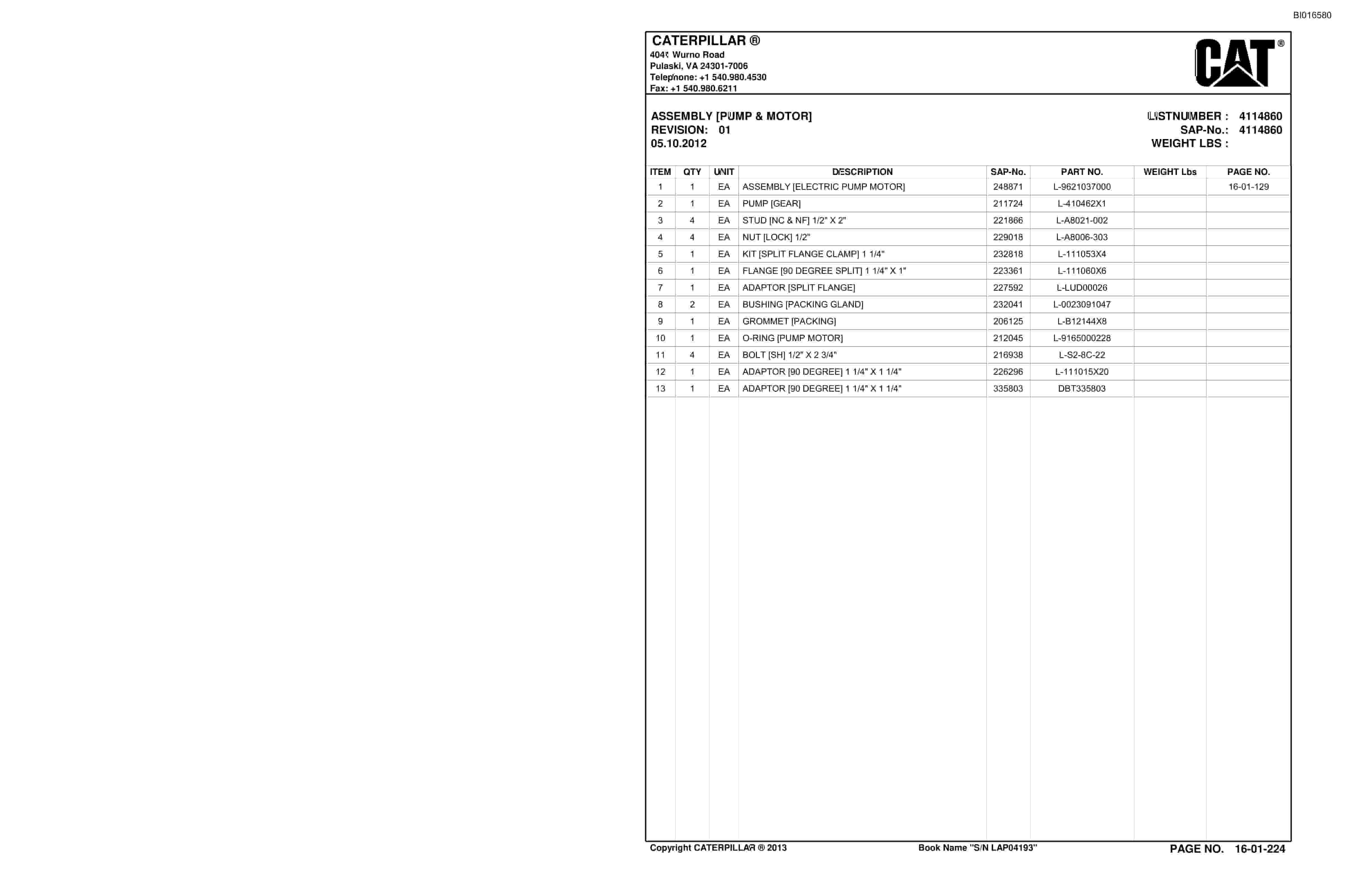 Bucyrus SU482 Scoop Parts Catalog BI016580-4