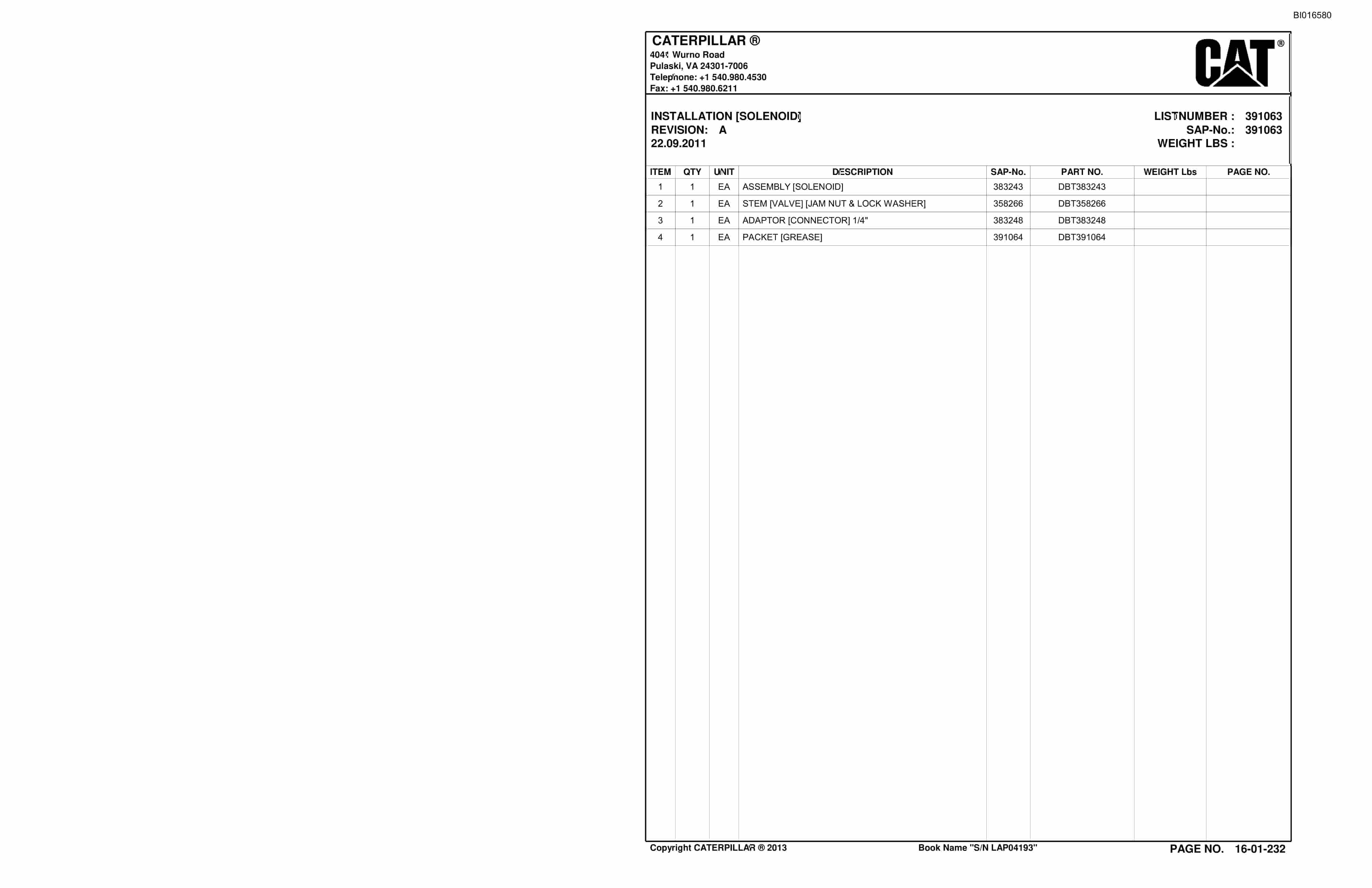 Bucyrus SU482 Scoop Parts Catalog BI016580-5