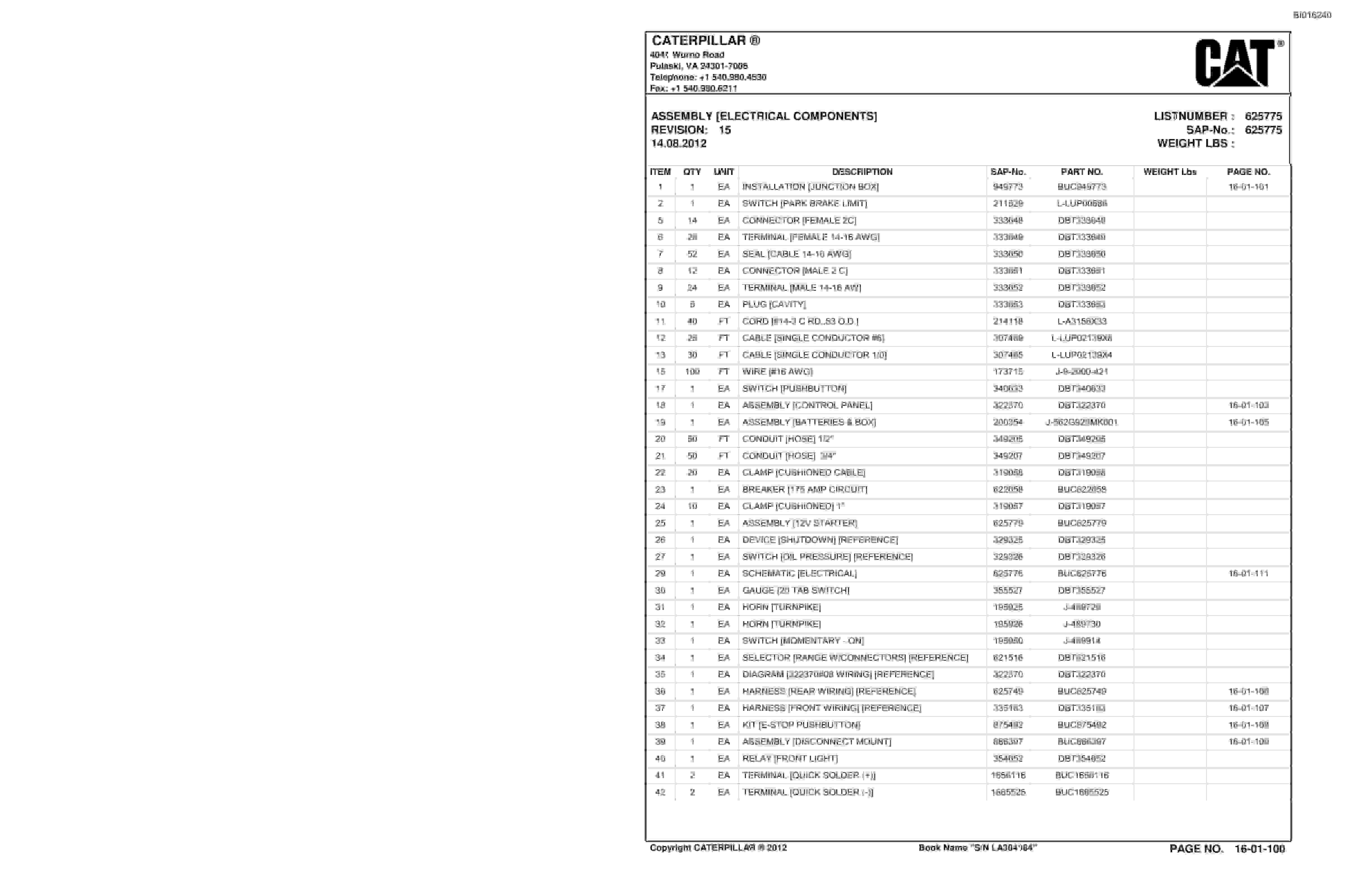 Bucyrus SU488 DN Scoop Parts Catalog BI016240-2