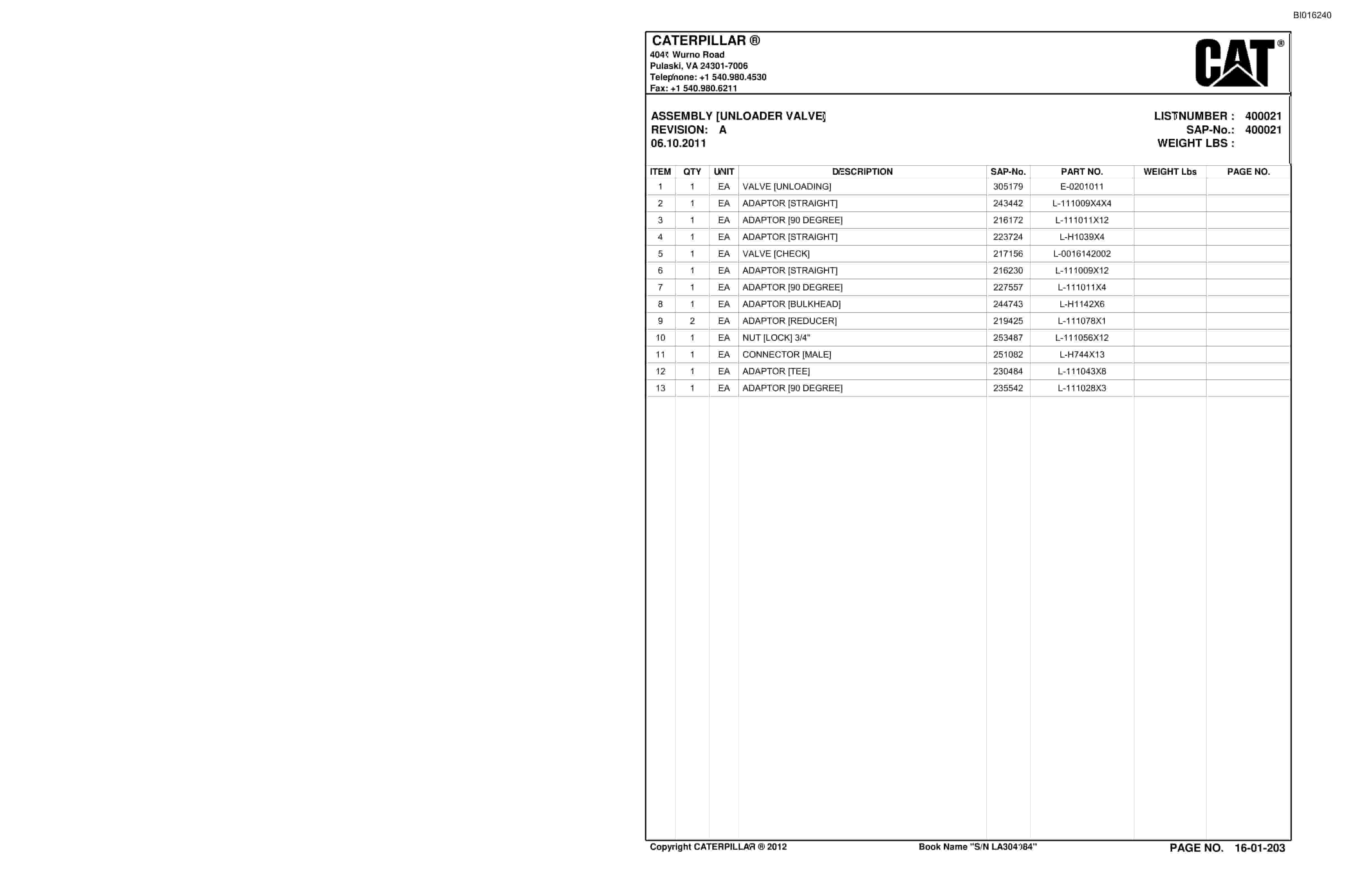 Bucyrus SU488 DN Scoop Parts Catalog BI016240-3