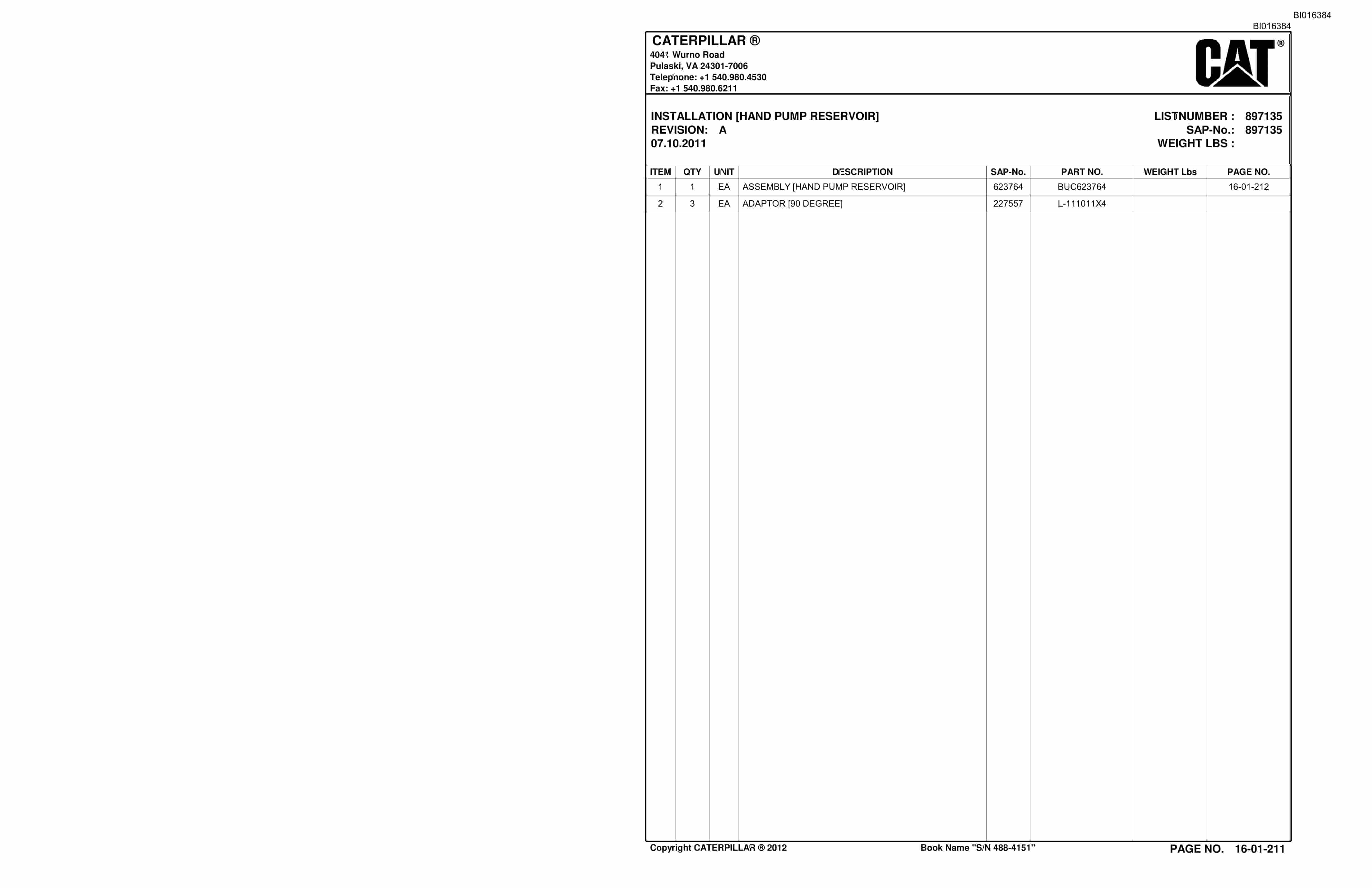 Bucyrus SU488 DN Scoop Parts Catalog BI016384-3