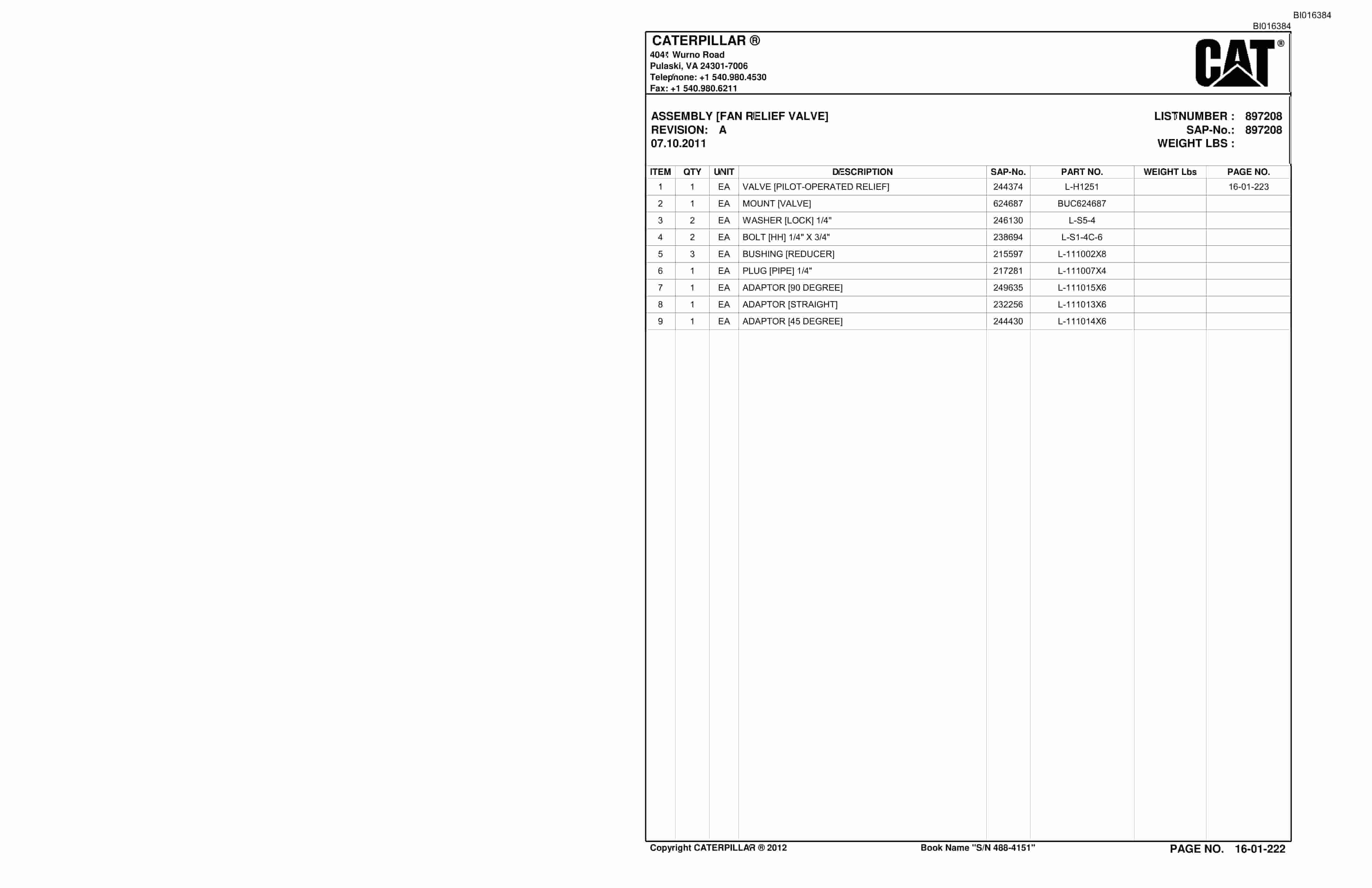 Bucyrus SU488 DN Scoop Parts Catalog BI016384-4