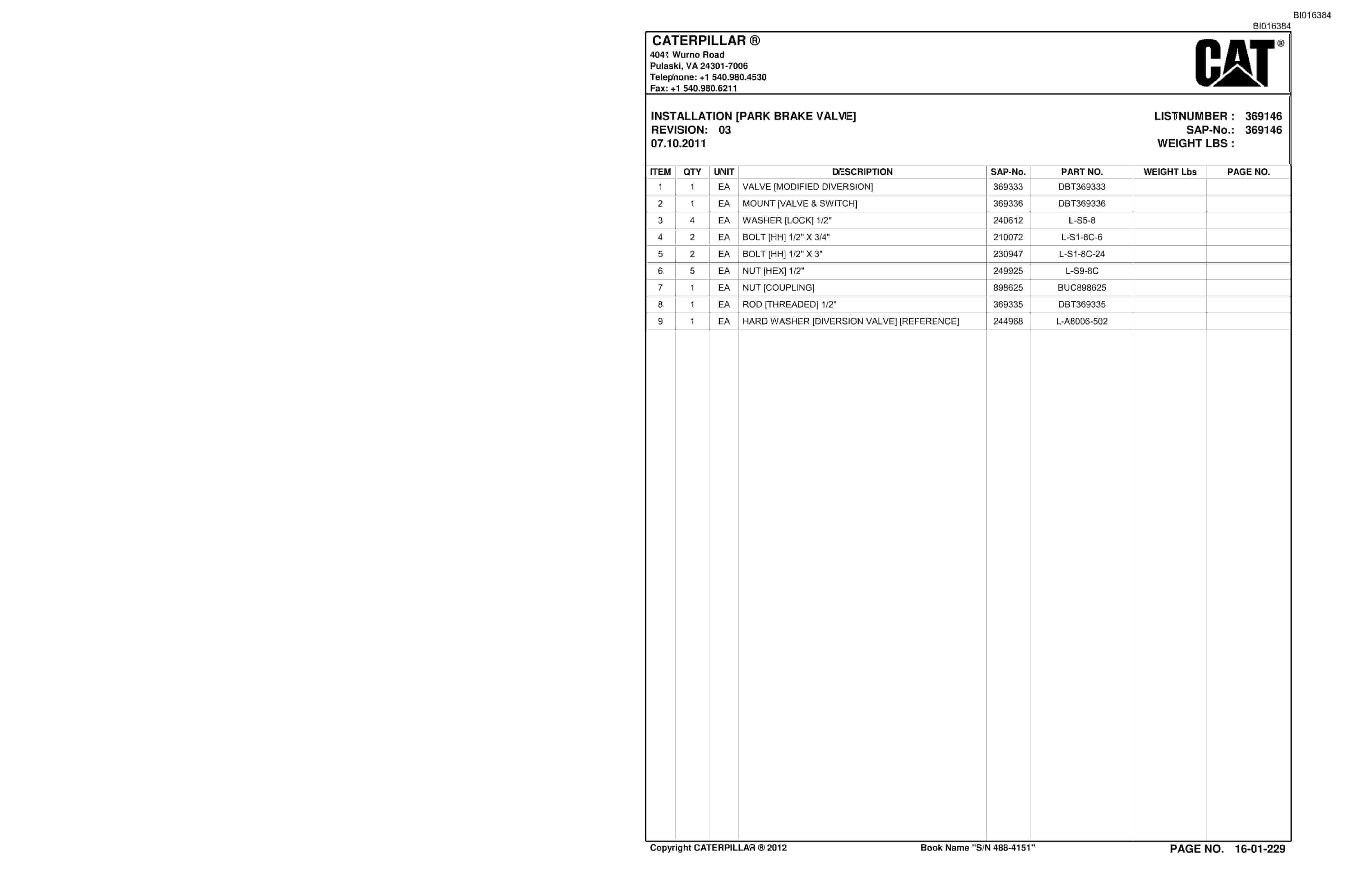 Bucyrus SU488 DN Scoop Parts Catalog BI016384-5