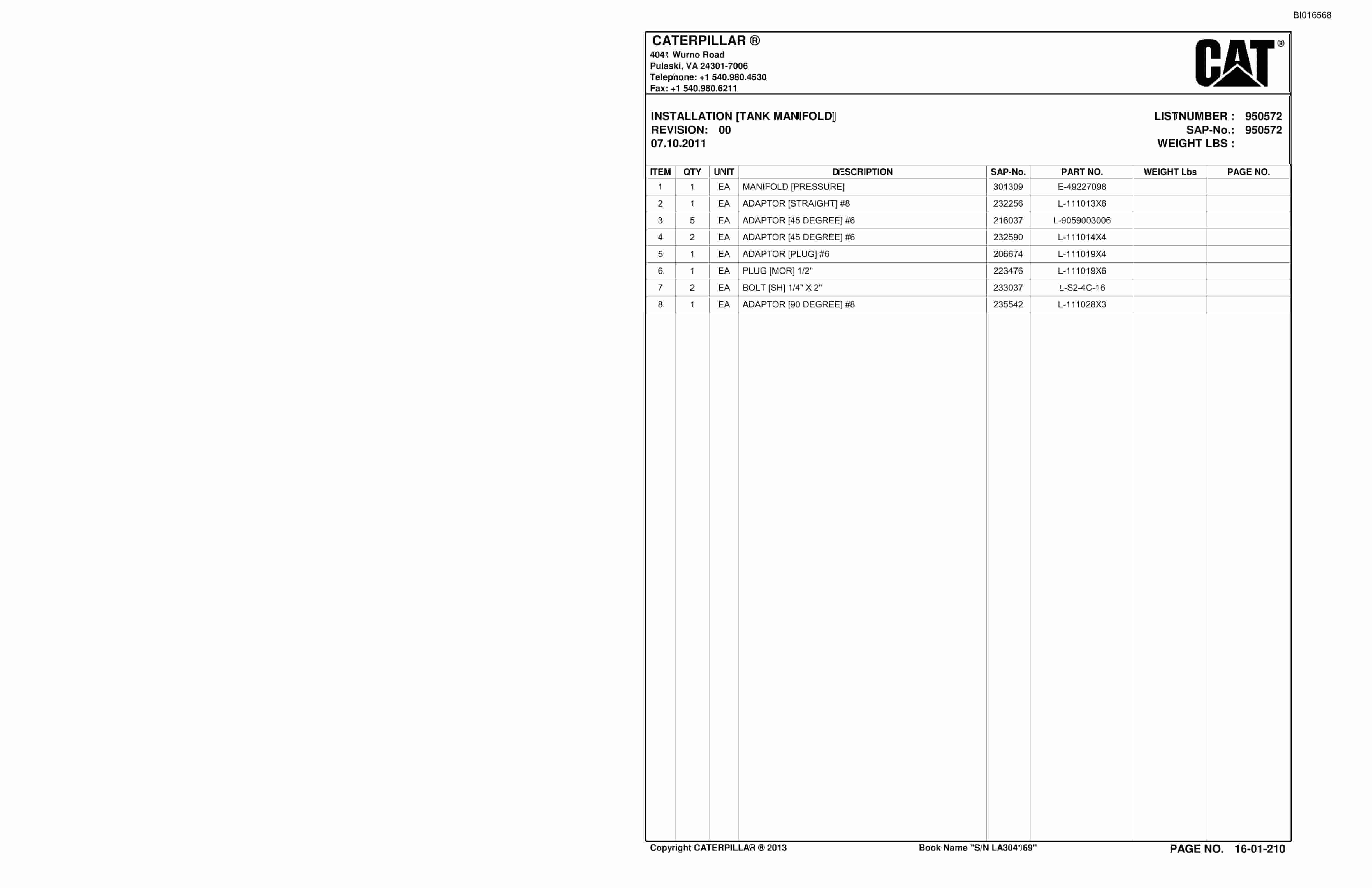 Bucyrus SU488 DN Scoop Parts Catalog BI016568-3