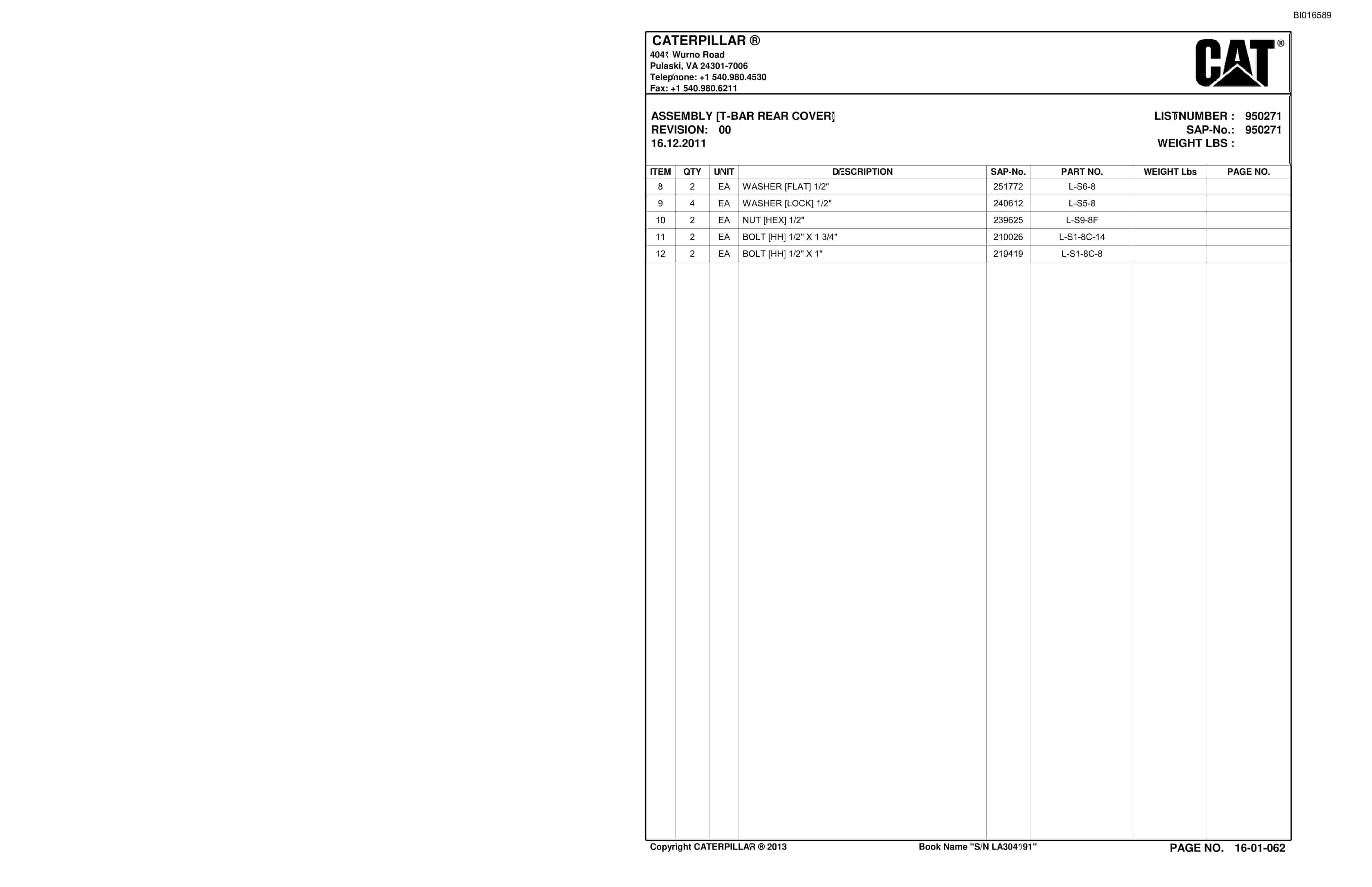 Bucyrus SU488 DN Scoop Parts Catalog BI016589-2