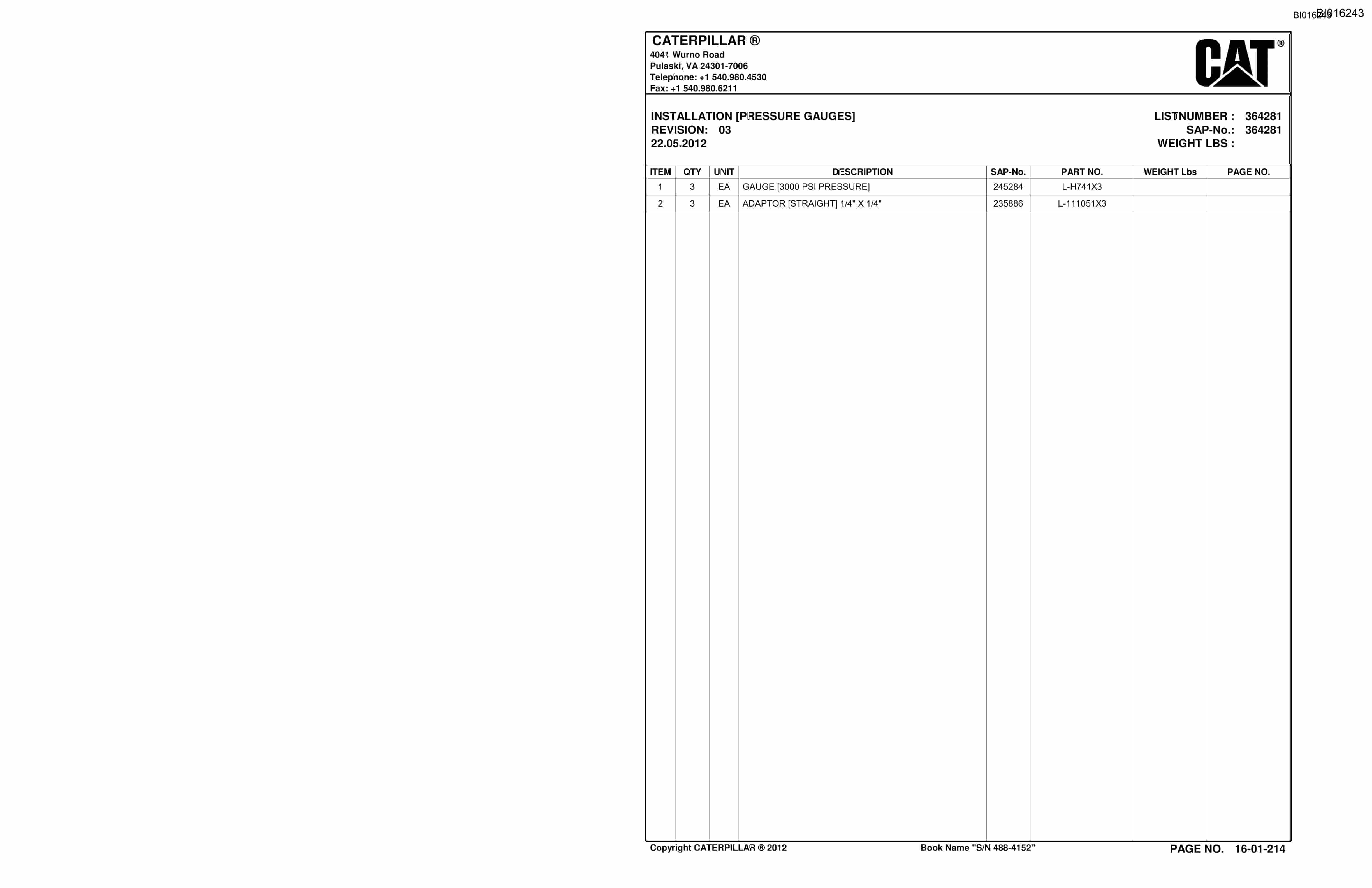 Bucyrus SU488 L Scoop Parts Catalog BI016243-3