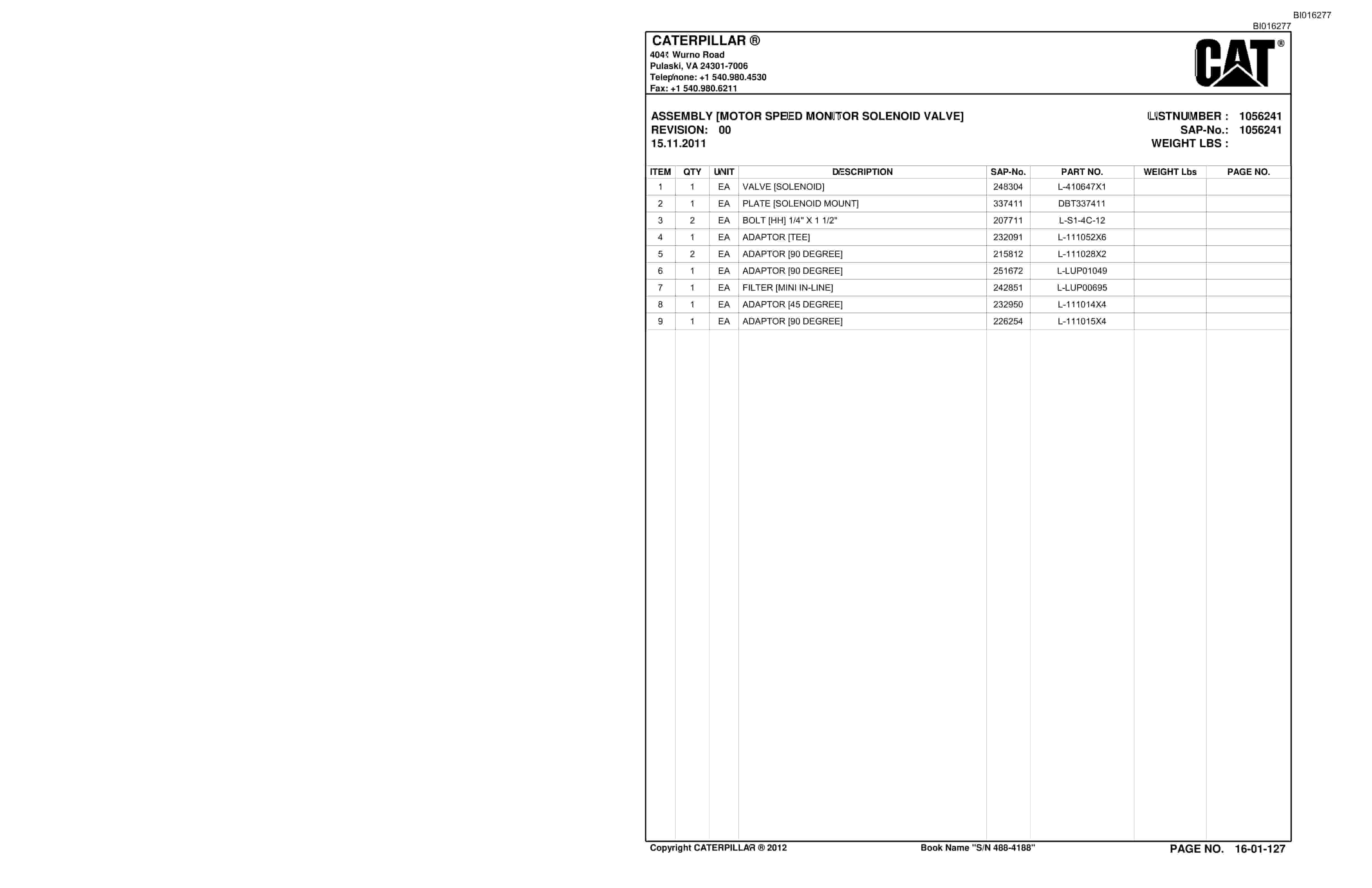 Bucyrus SU488 L Scoop Parts Catalog BI016277-3