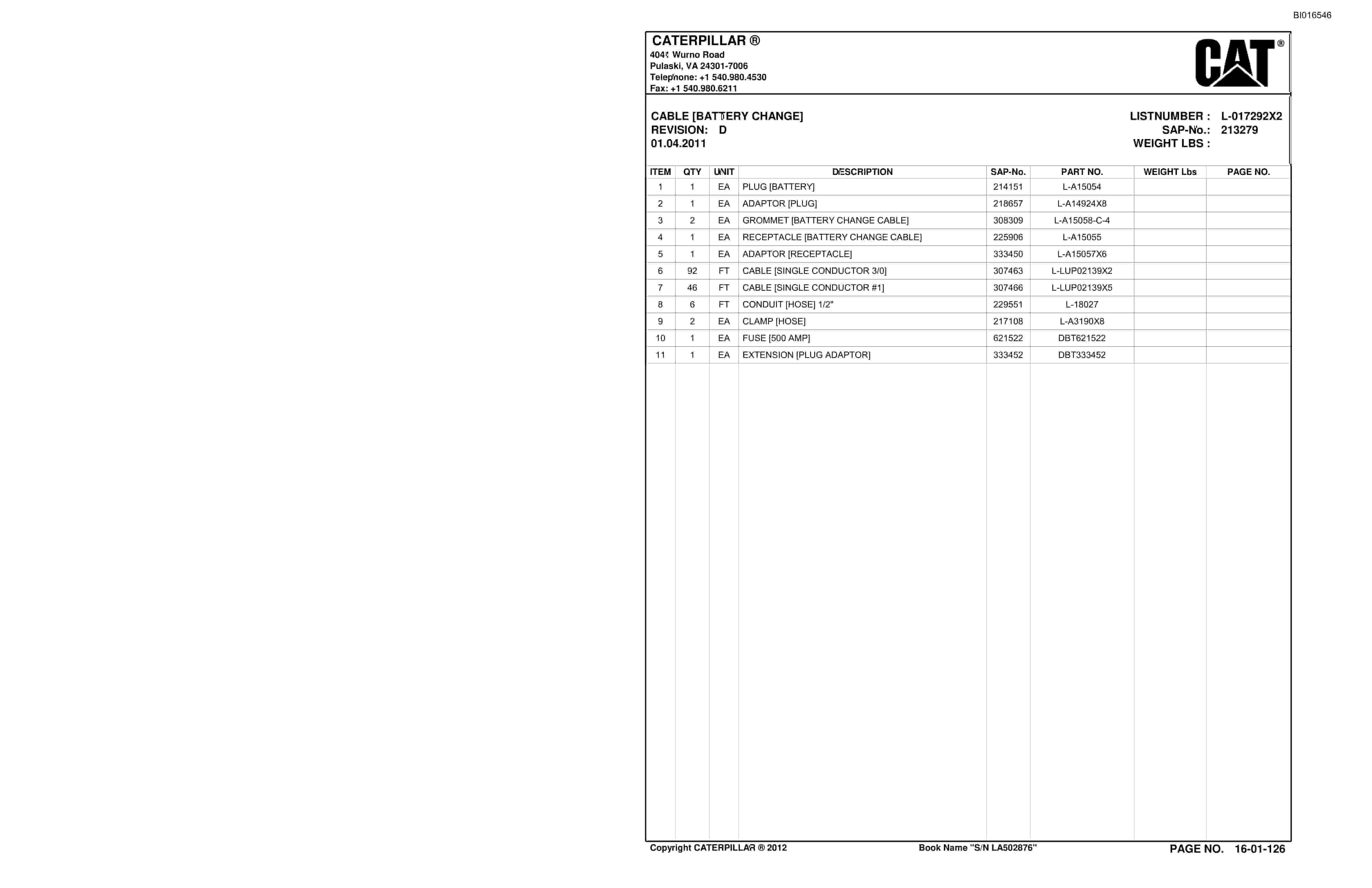 Bucyrus SU488 L Scoop Parts Catalog BI016546-2