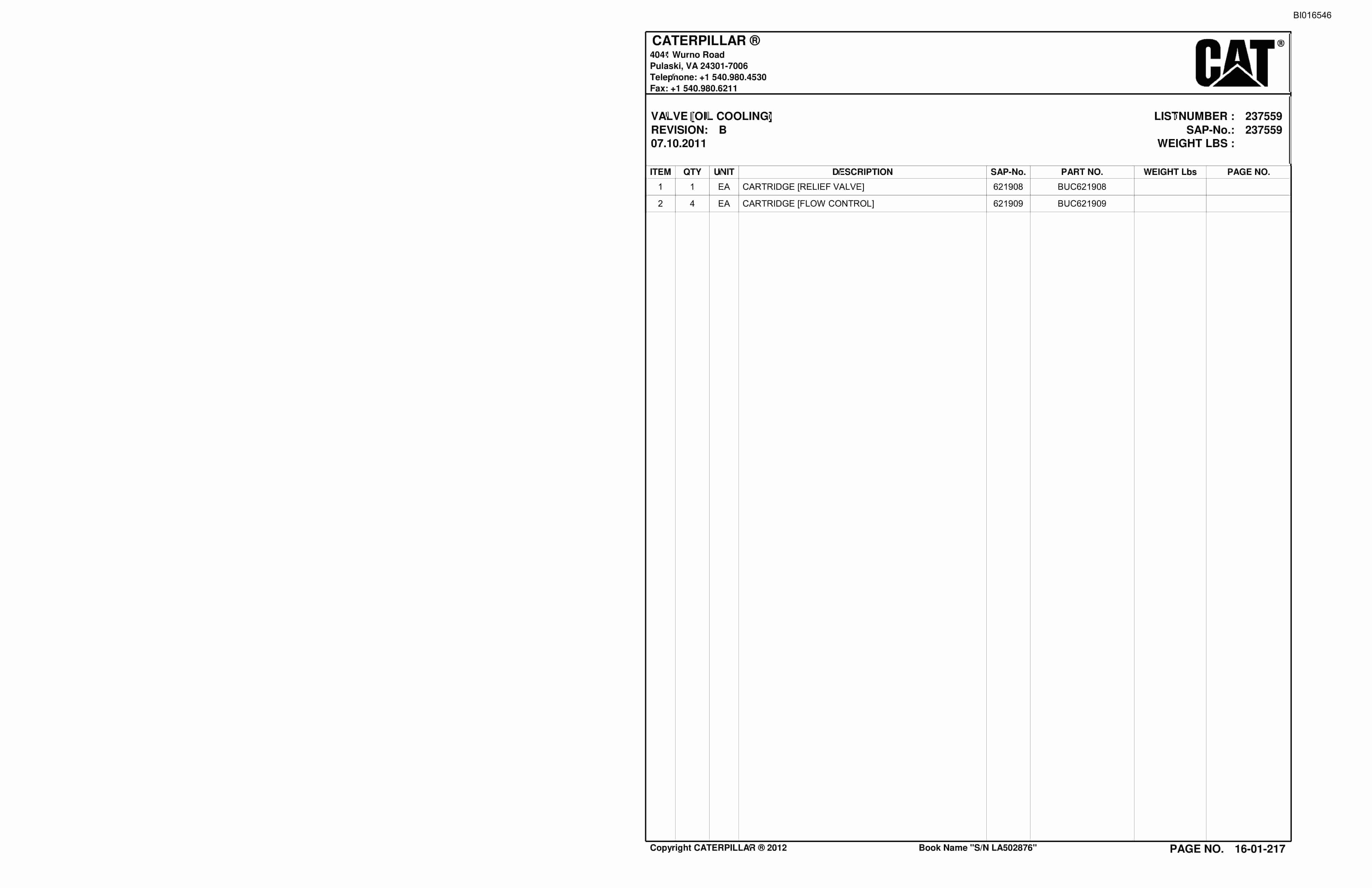 Bucyrus SU488 L Scoop Parts Catalog BI016546-3