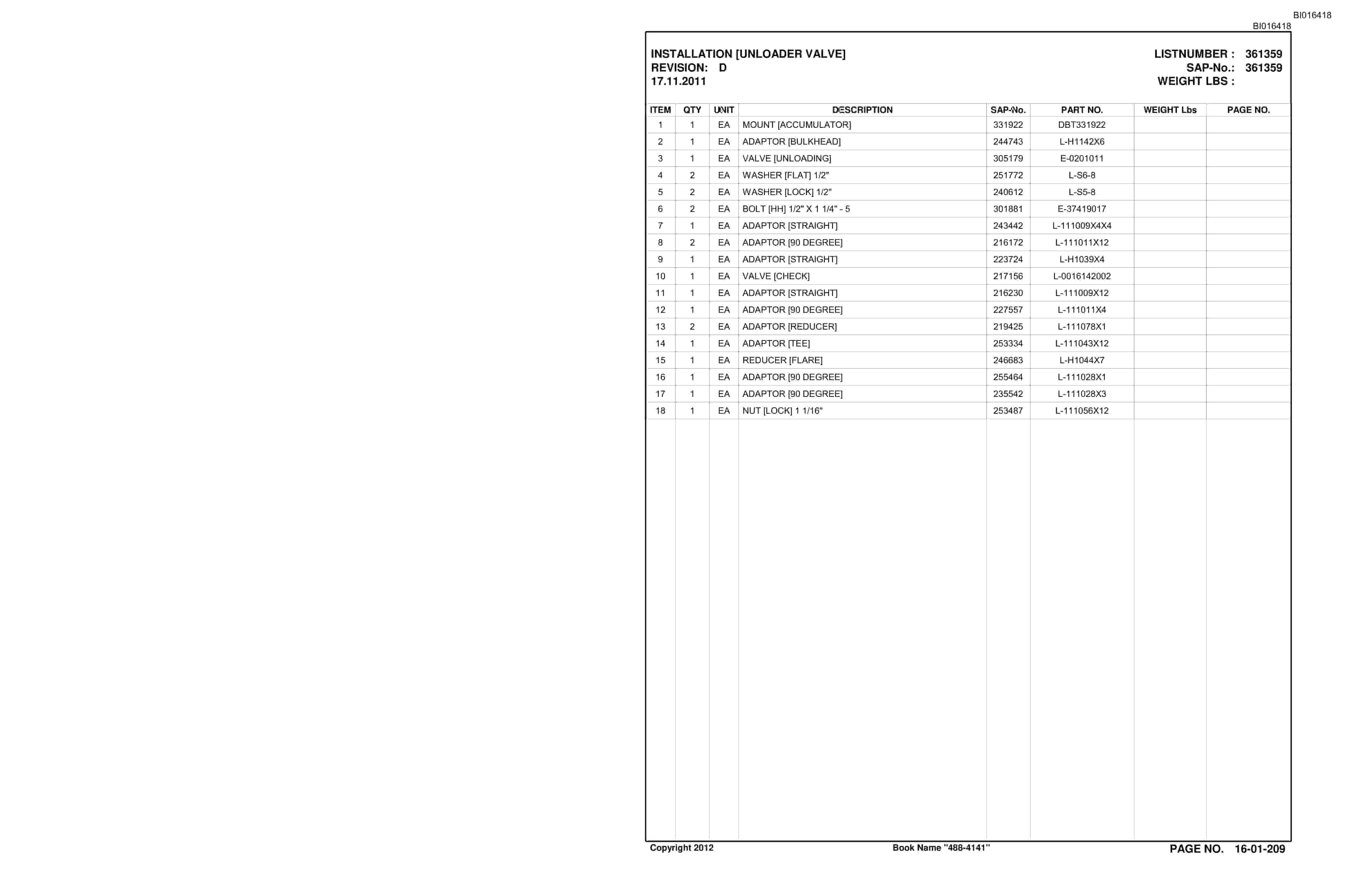 Bucyrus SU488 Scoop Parts Catalog BI016418-5