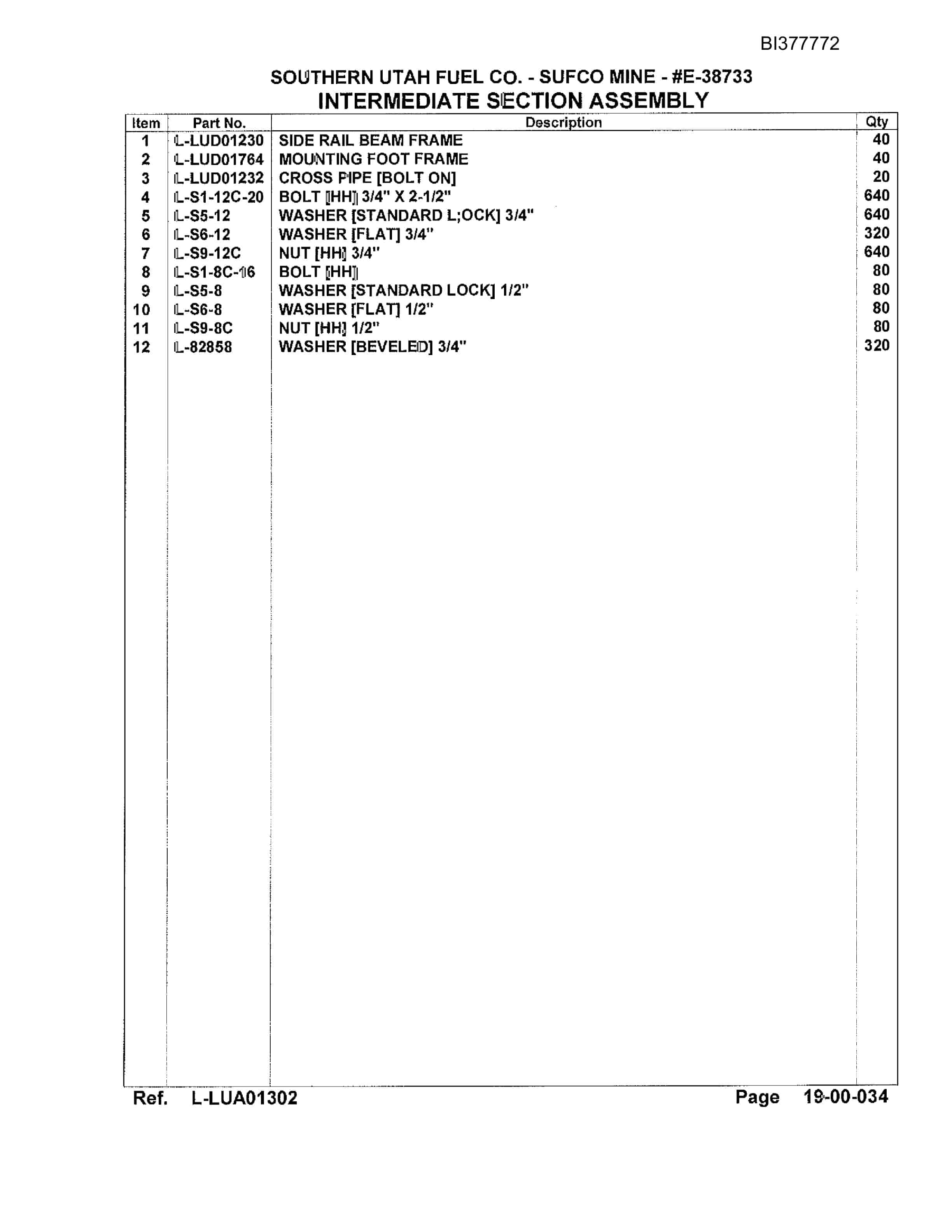 Bucyrus Sufco Mine Parts Catalog BI377772-4