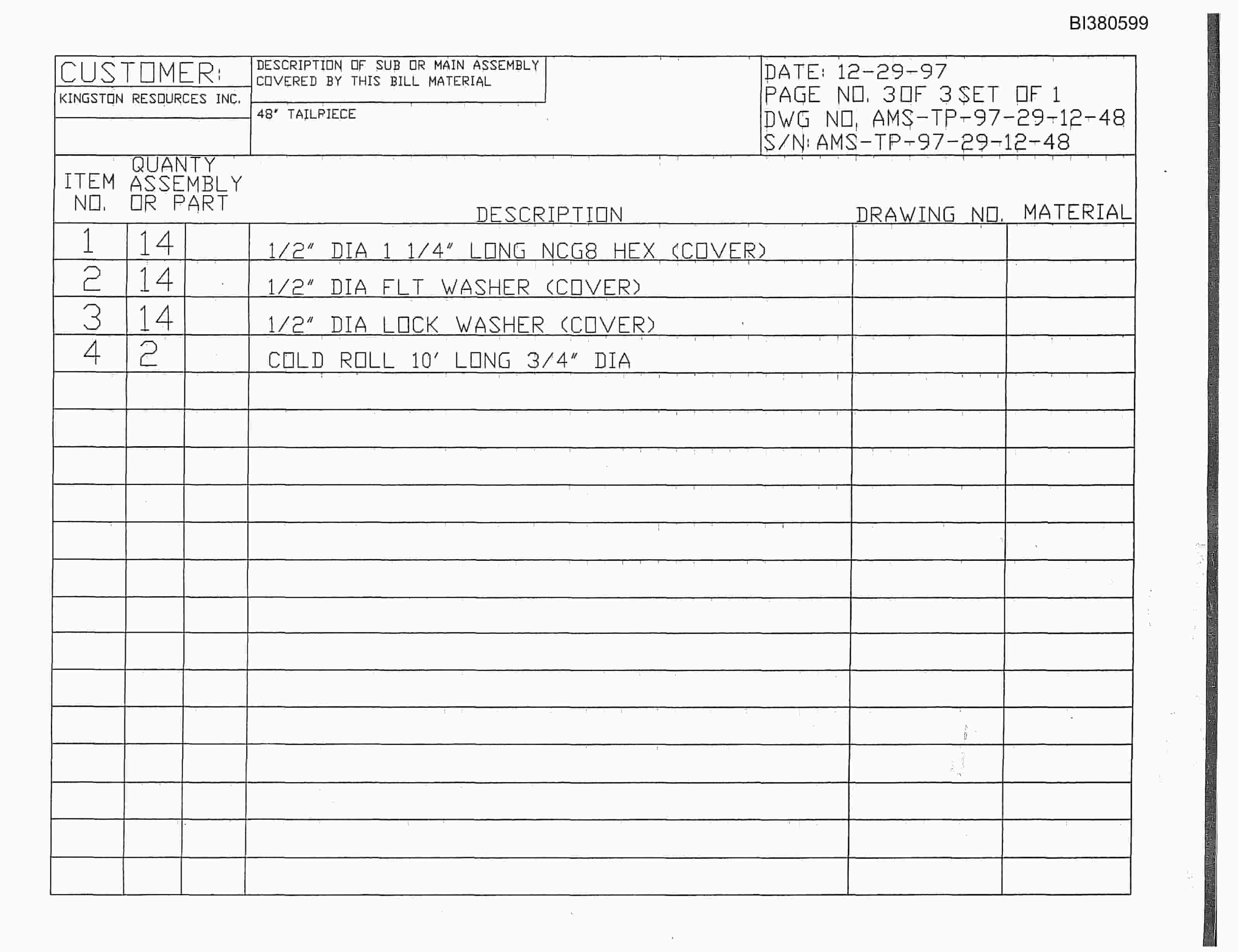 Bucyrus Tailpiece Parts Catalog BI380599-4