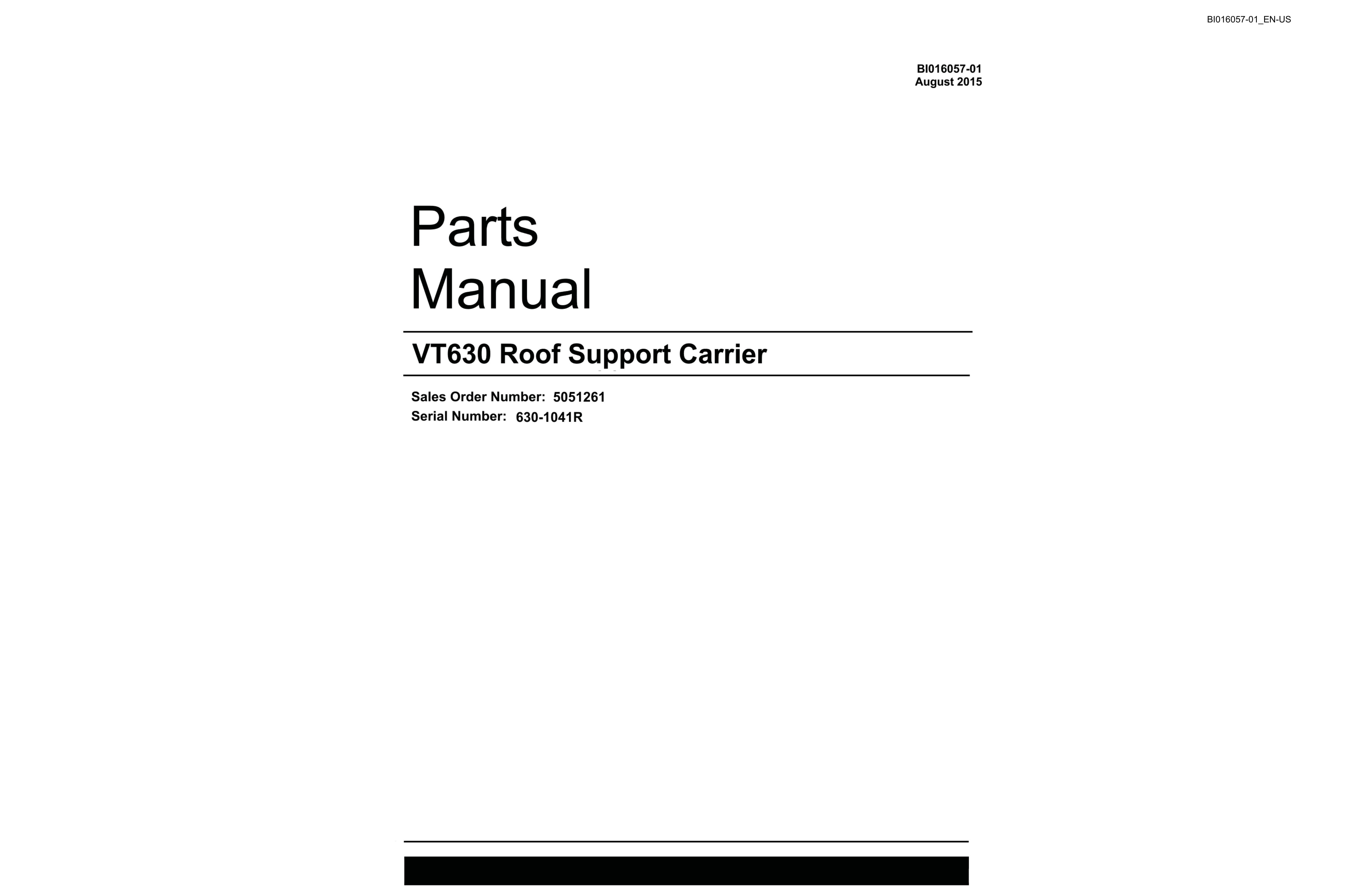 Bucyrus VT630 Roof Support Carrier Parts Manual BI016057-01