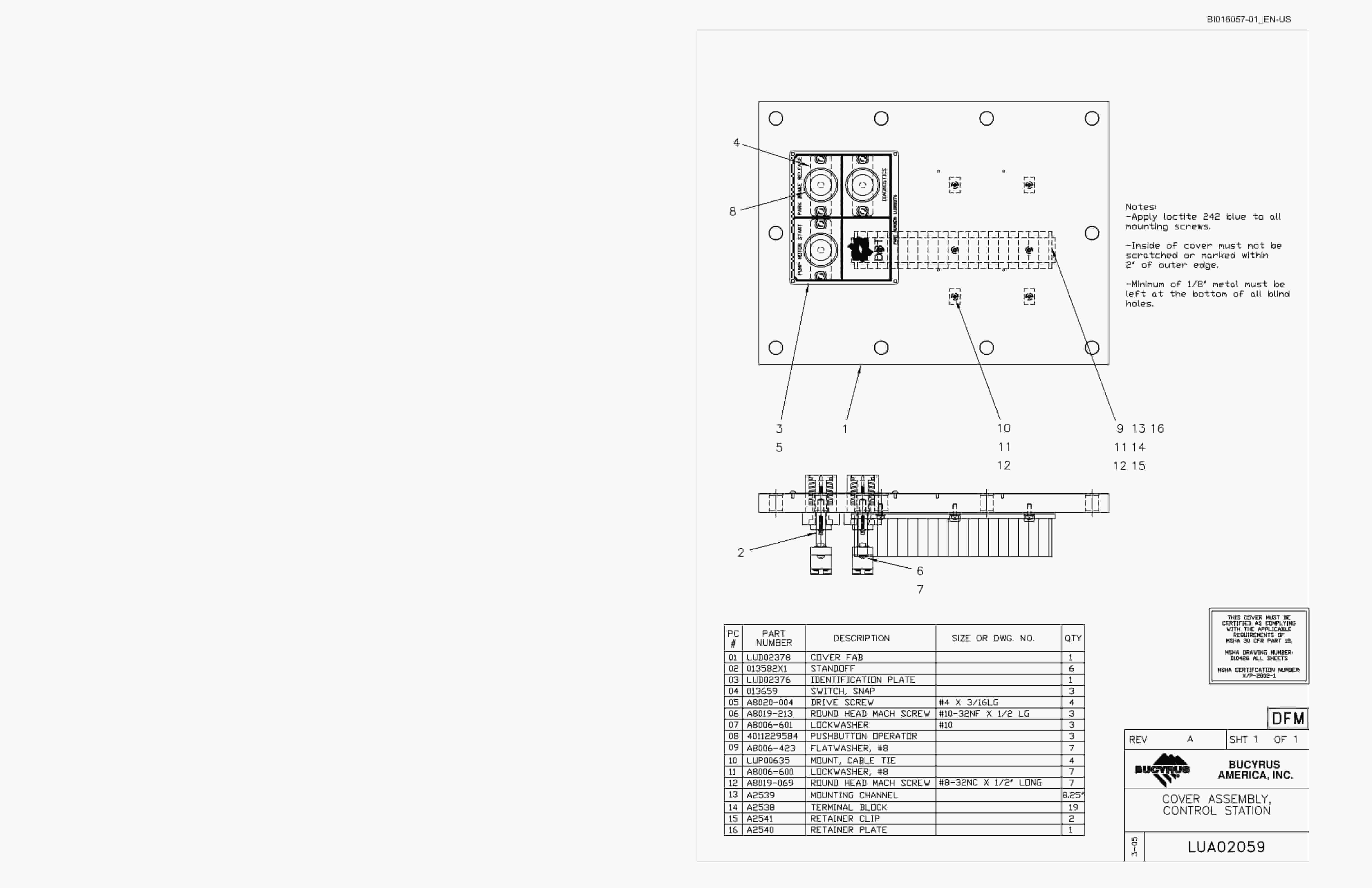 Bucyrus VT630 Roof Support Carrier Parts Manual BI016057-01-2