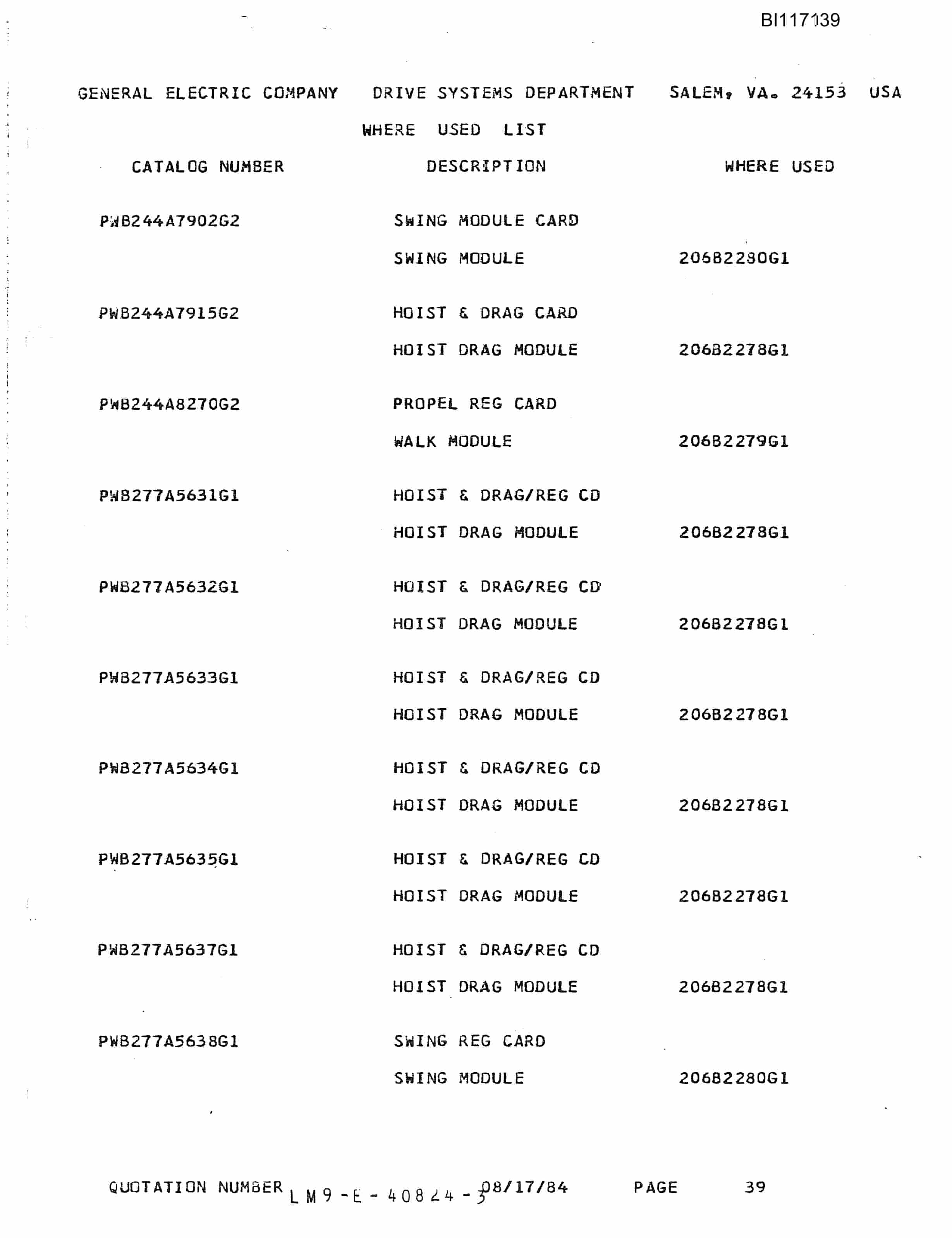 Bucyrus W2000 Dragline Parts Catalog BI117139-2