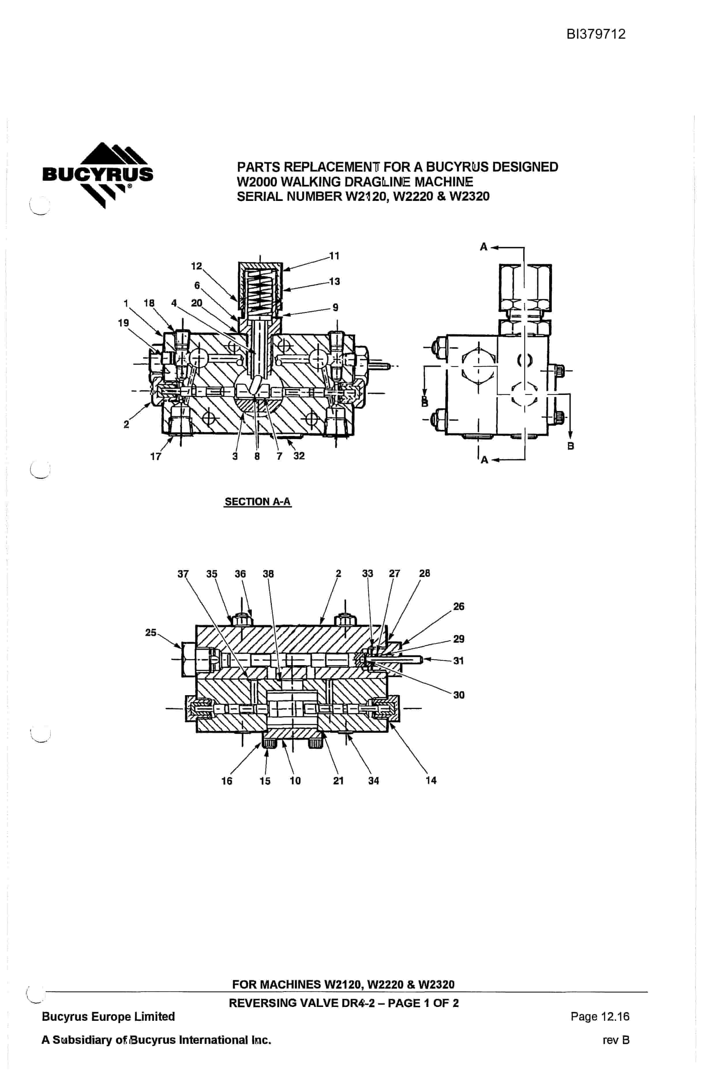 Bucyrus W2000 Walking Dragline Parts Book BI379712-5