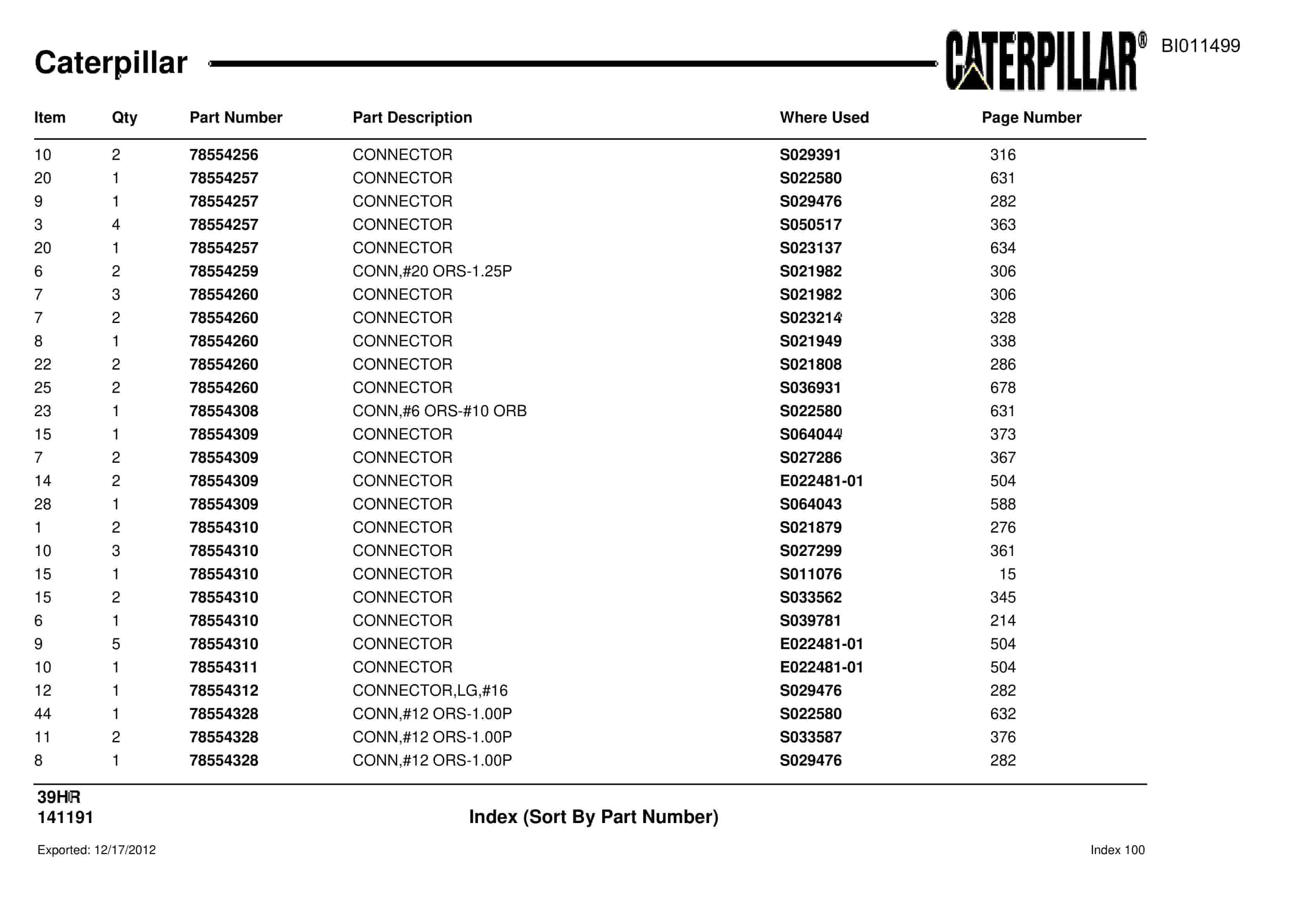 Caterpillar 39HR Parts Manual BI011499-5