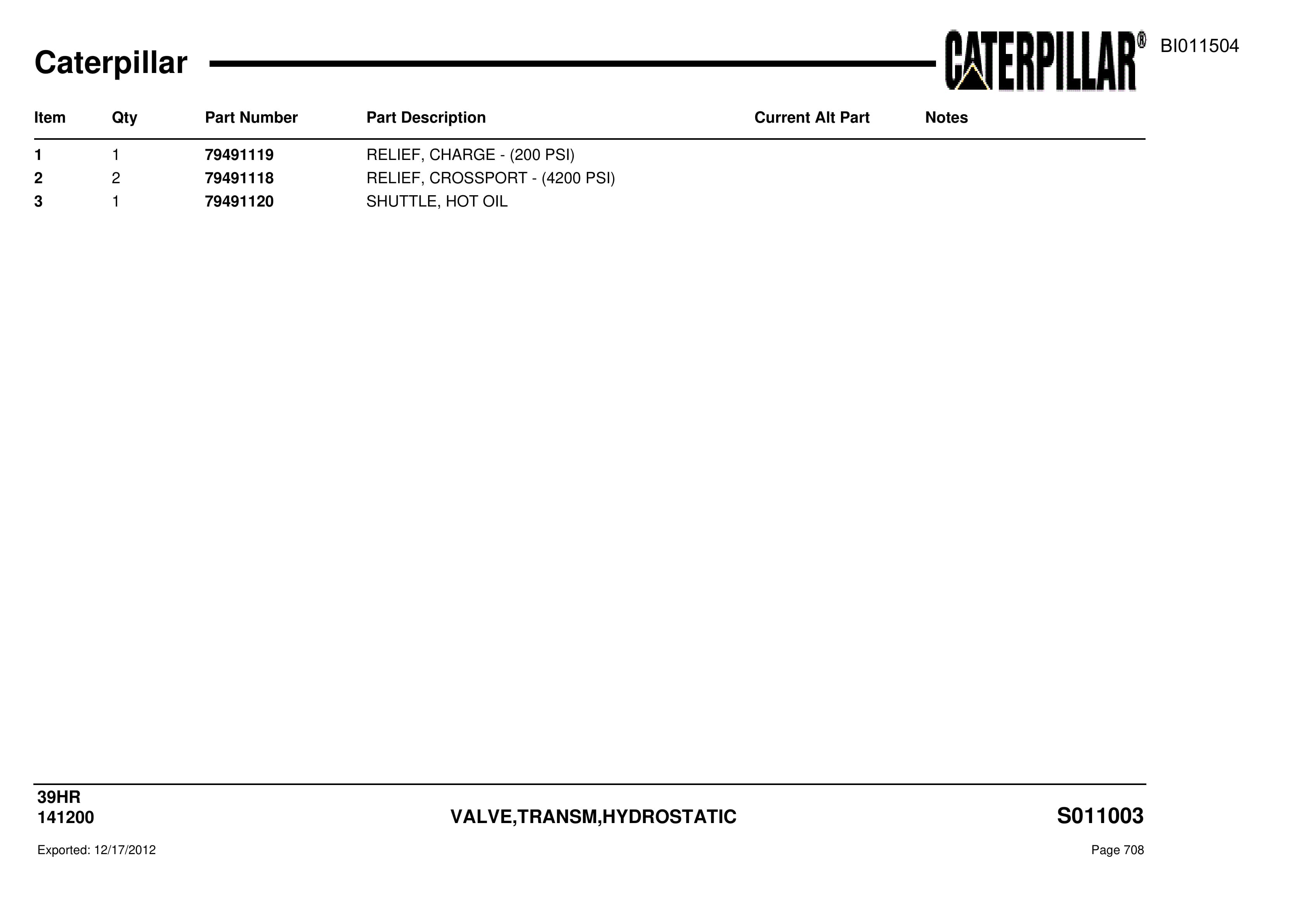 Caterpillar 39HR Parts Manual BI011504-3