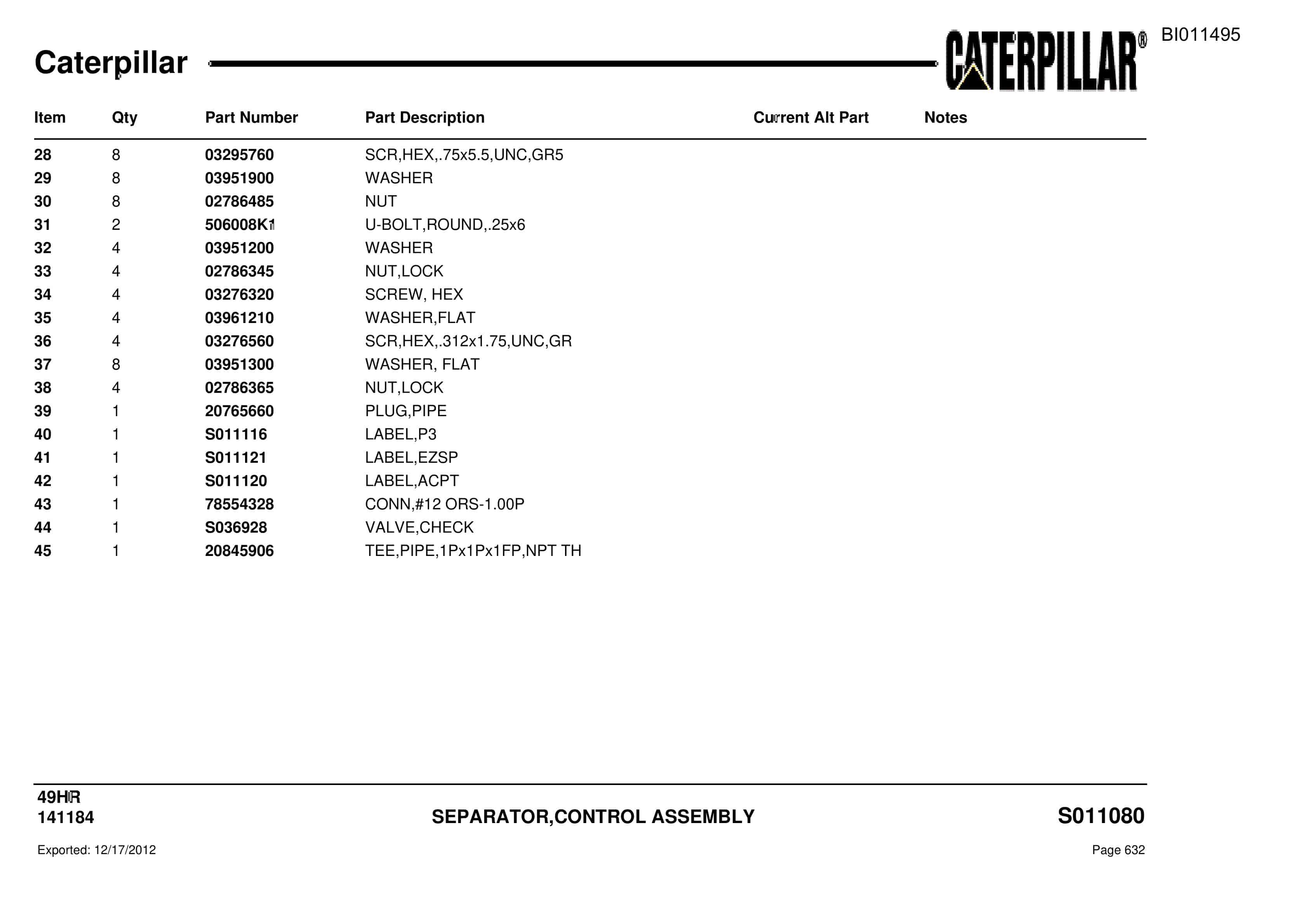 Caterpillar 49HR Parts Manual BI011495-2