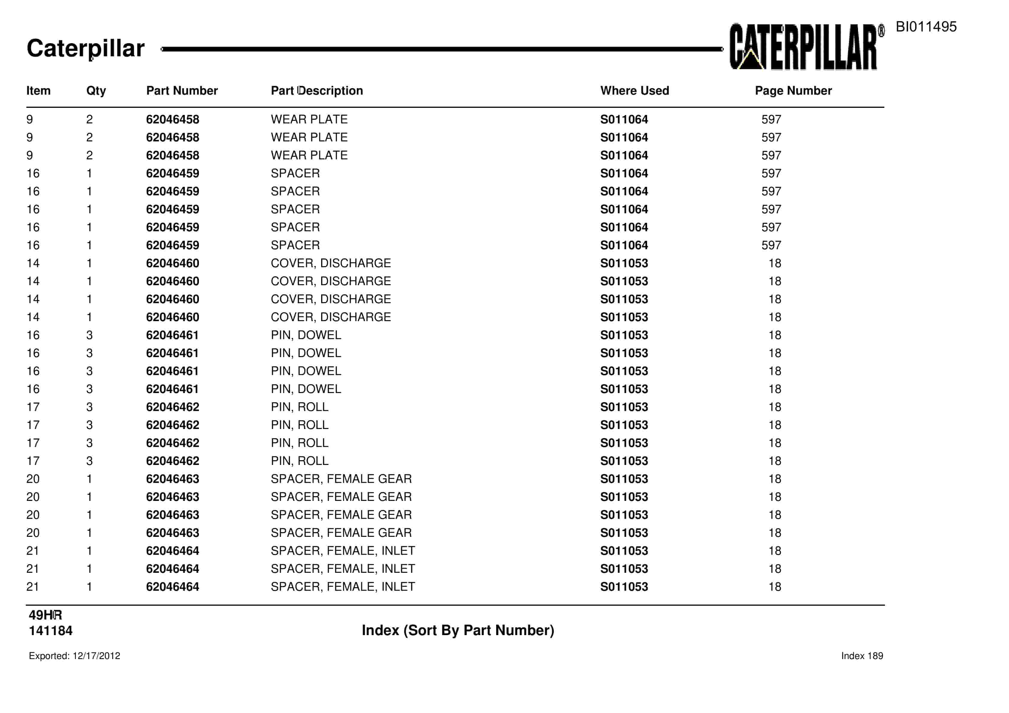 Caterpillar 49HR Parts Manual BI011495-4