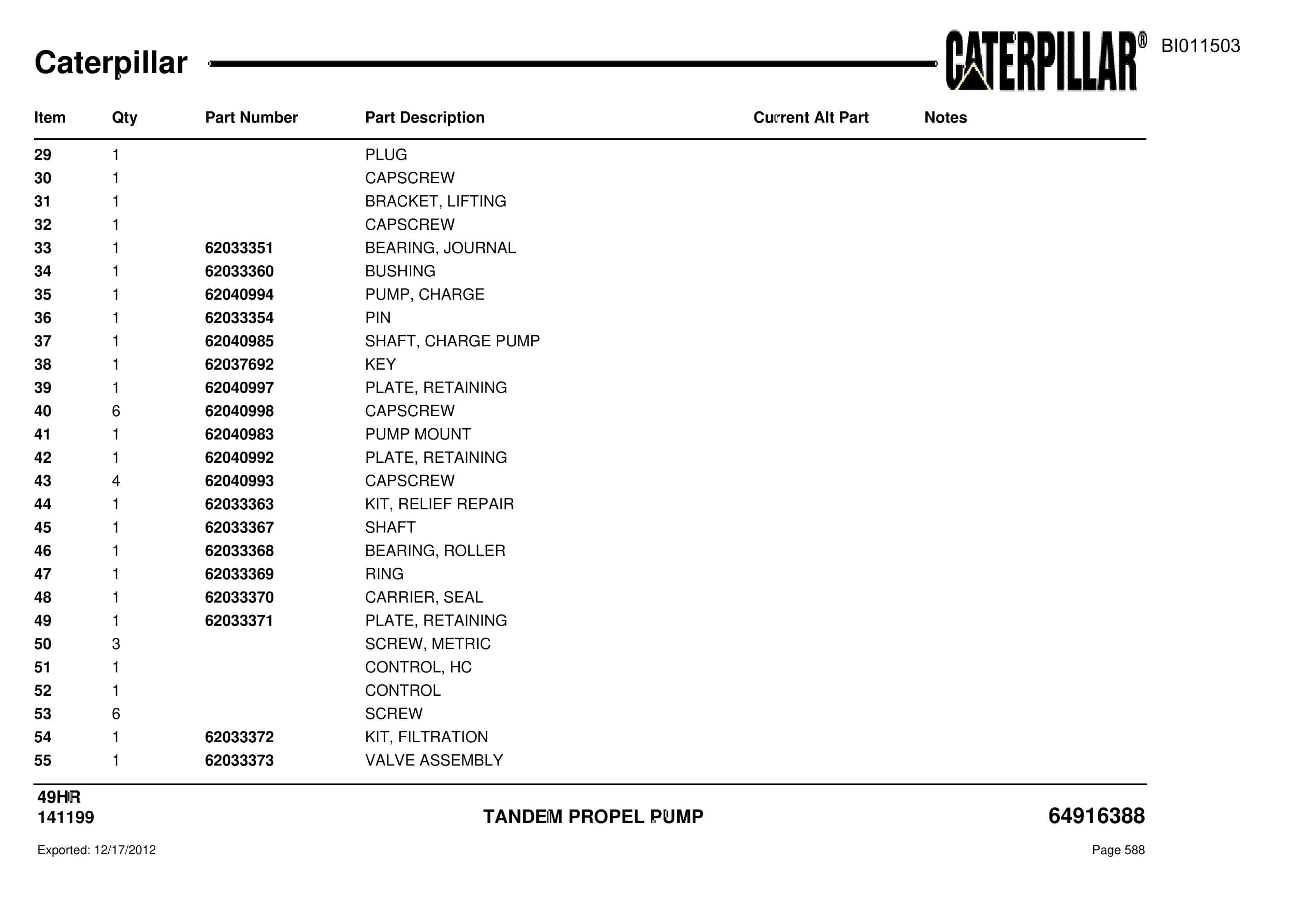 Caterpillar 49HR Parts Manual BI011503-2