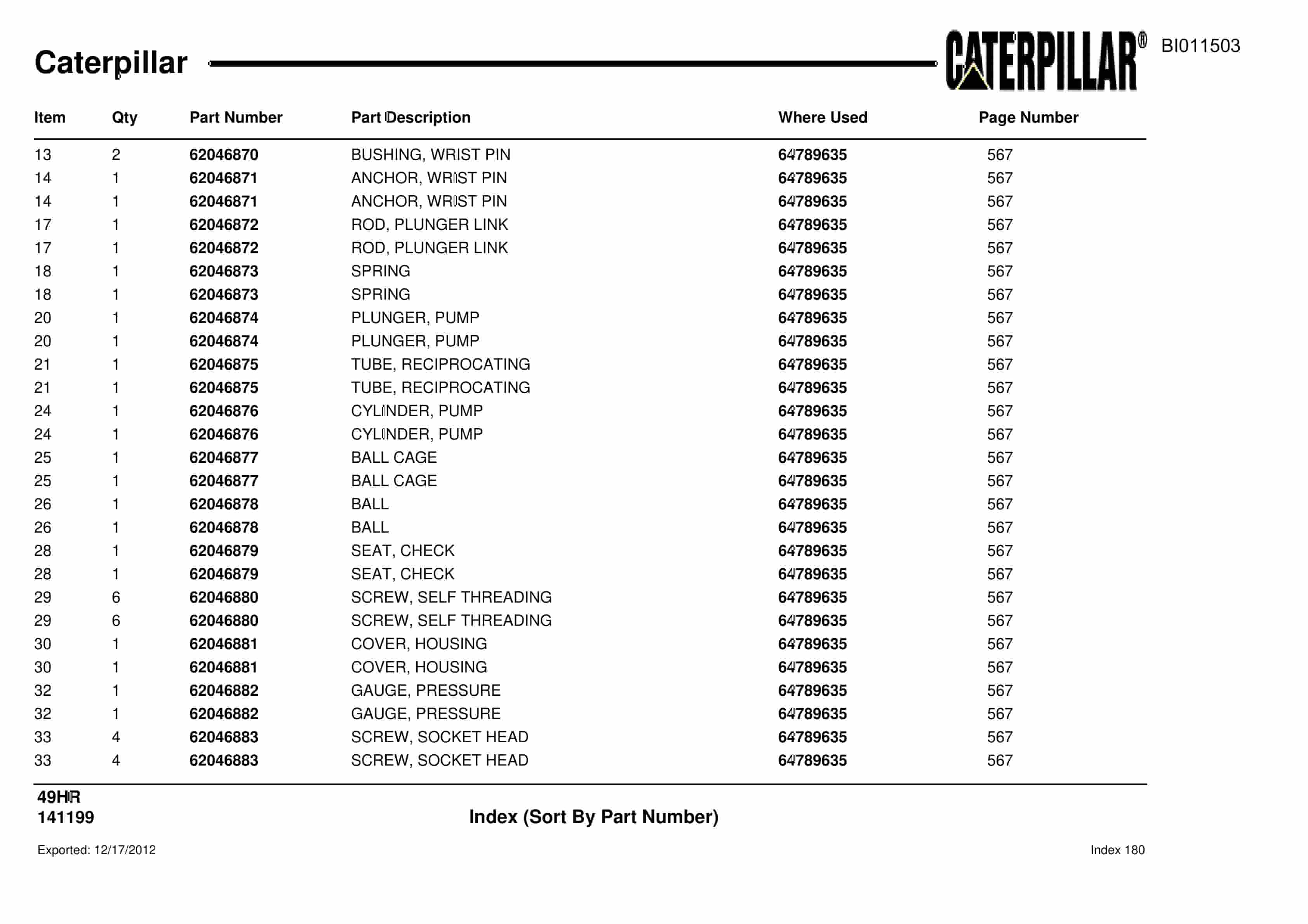 Caterpillar 49HR Parts Manual BI011503-4
