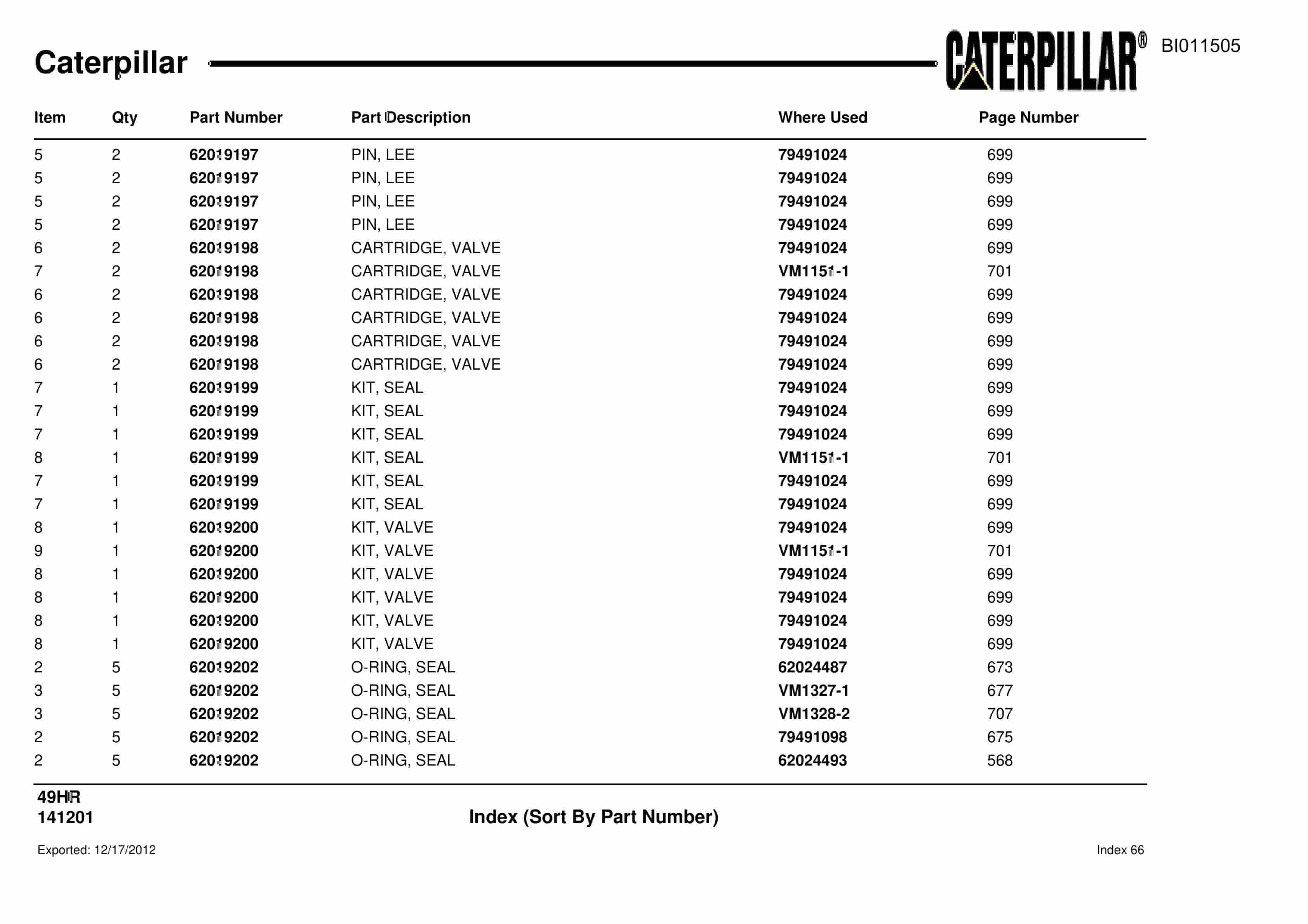 Caterpillar 49HR Parts Manual BI011505-3