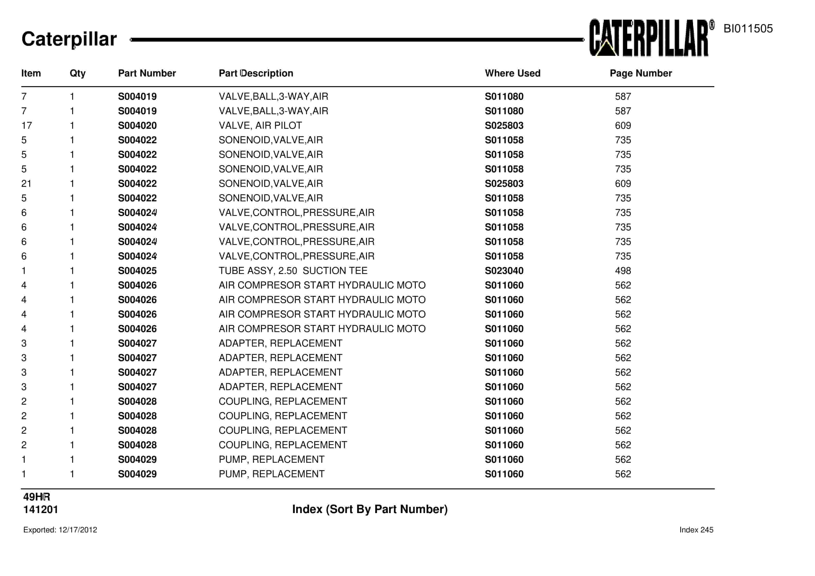 Caterpillar 49HR Parts Manual BI011505-5