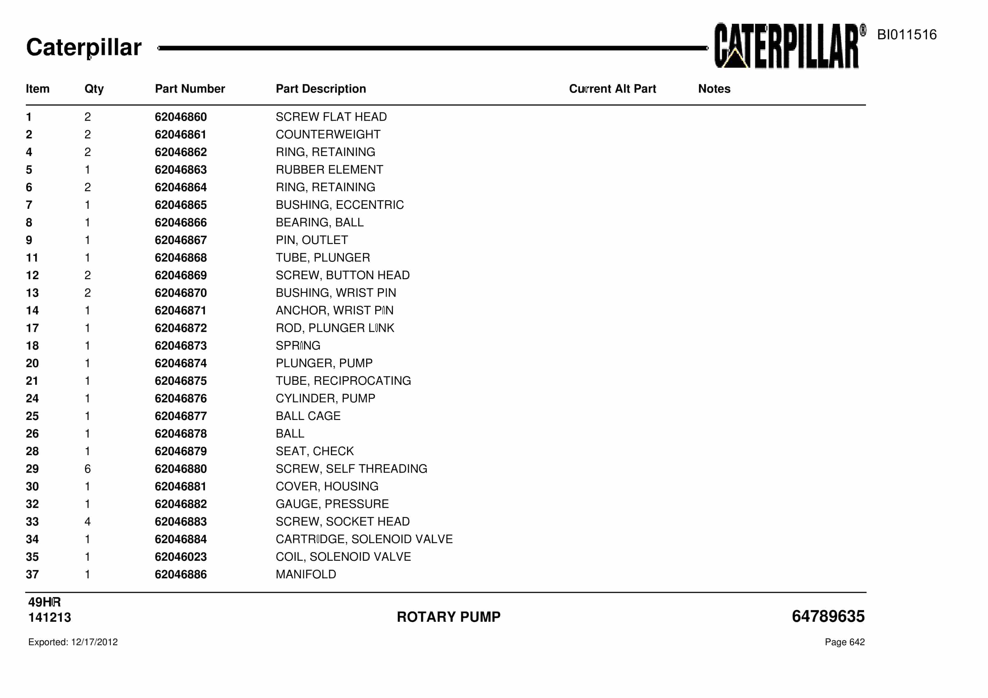 Caterpillar 49HR Parts Manual BI011516-2