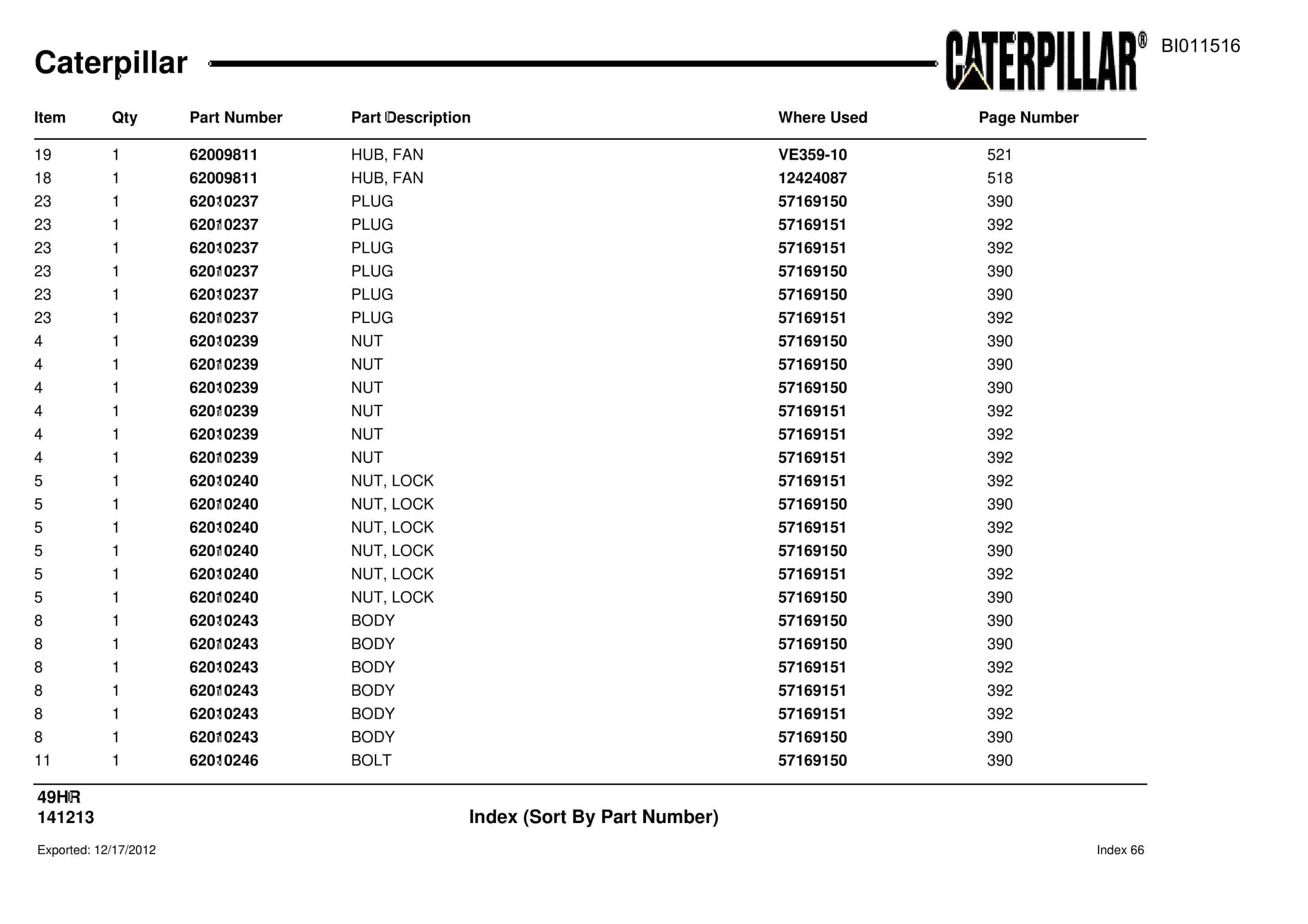 Caterpillar 49HR Parts Manual BI011516-3