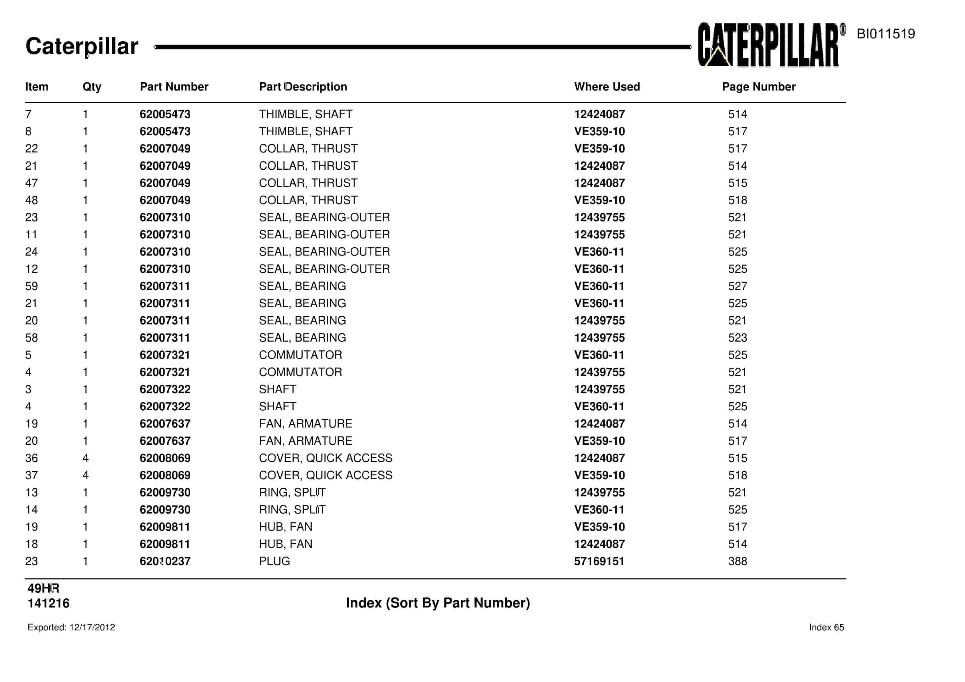 Caterpillar 49HR Parts Manual BI011519-3