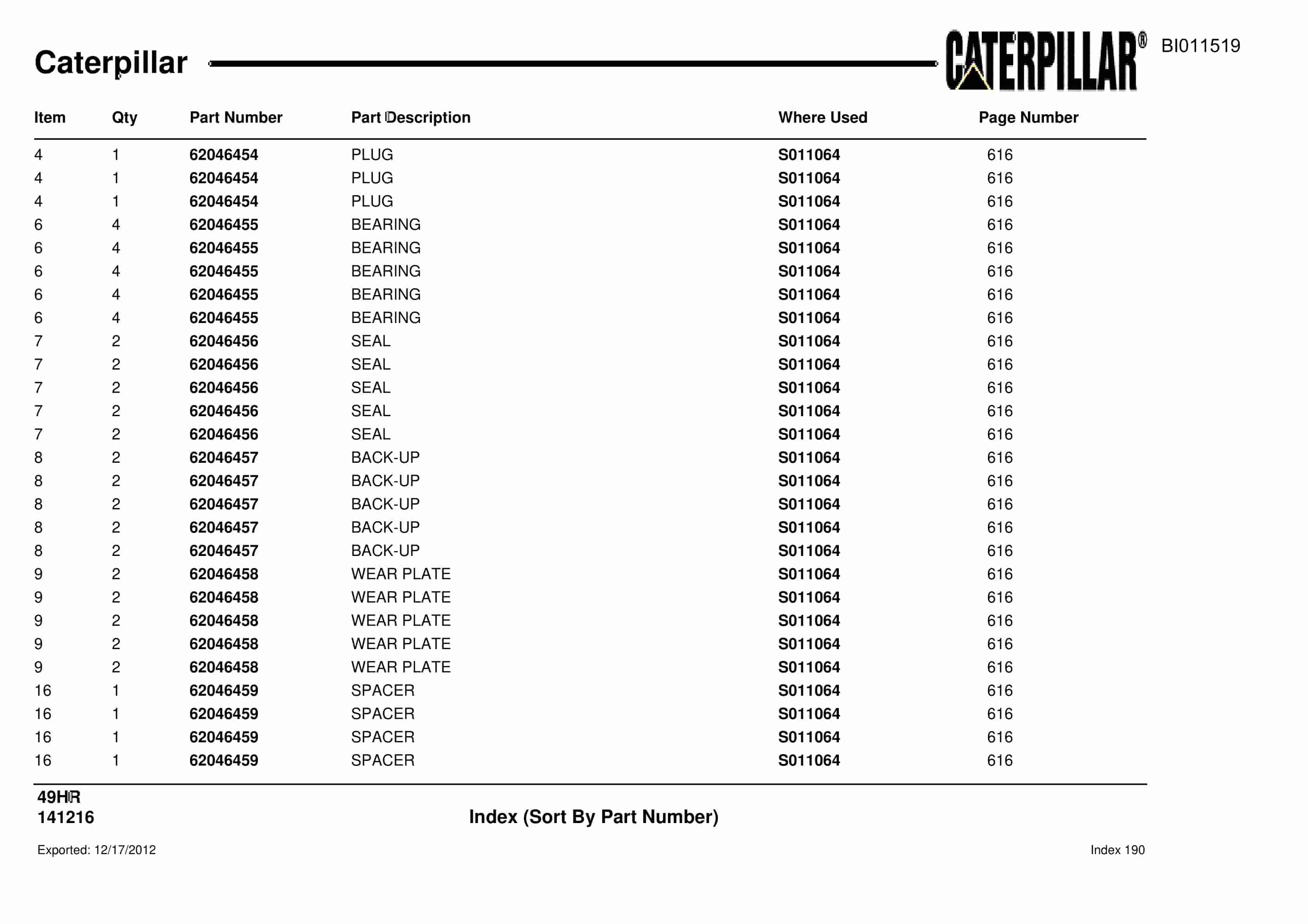 Caterpillar 49HR Parts Manual BI011519-4