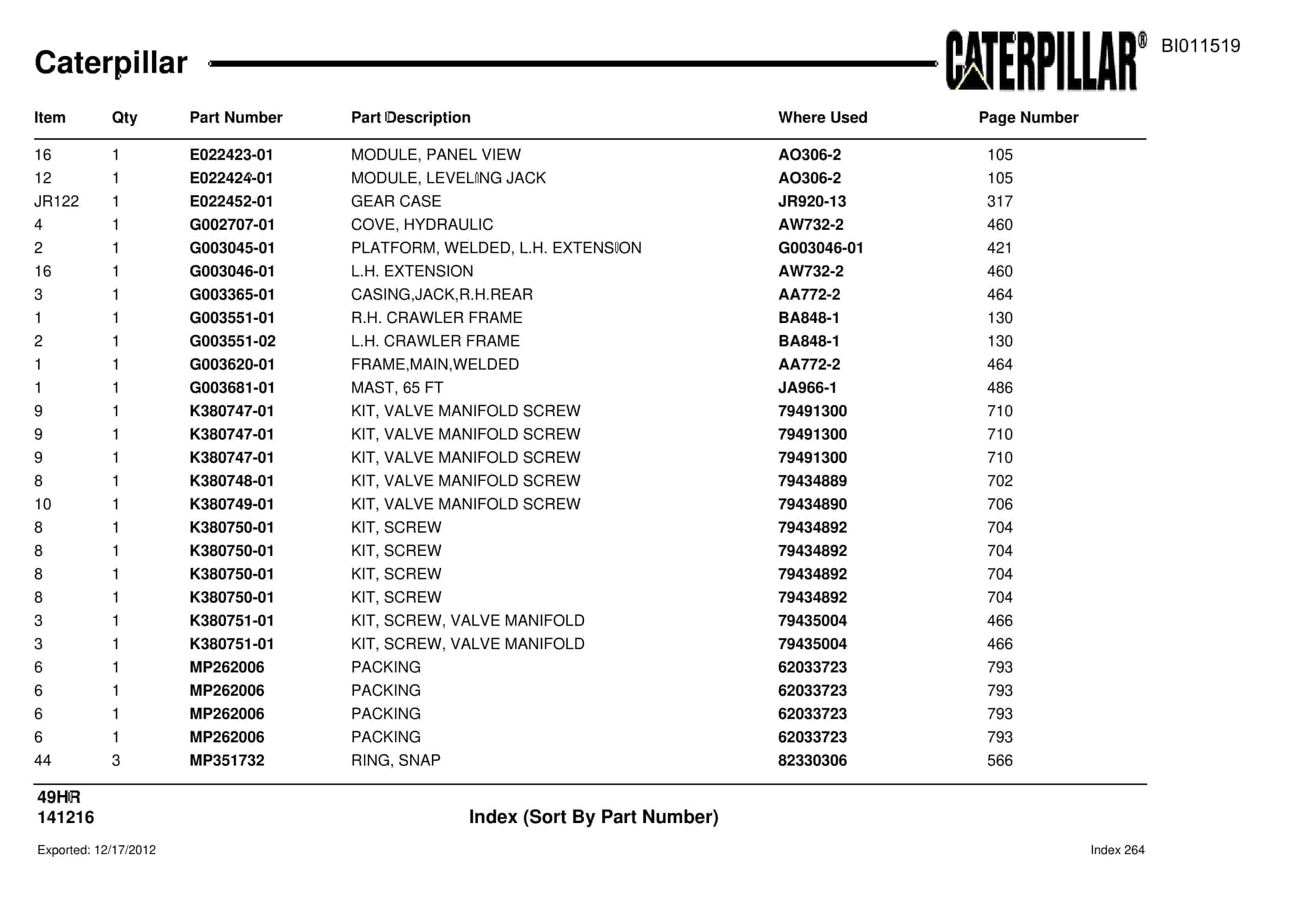 Caterpillar 49HR Parts Manual BI011519-5