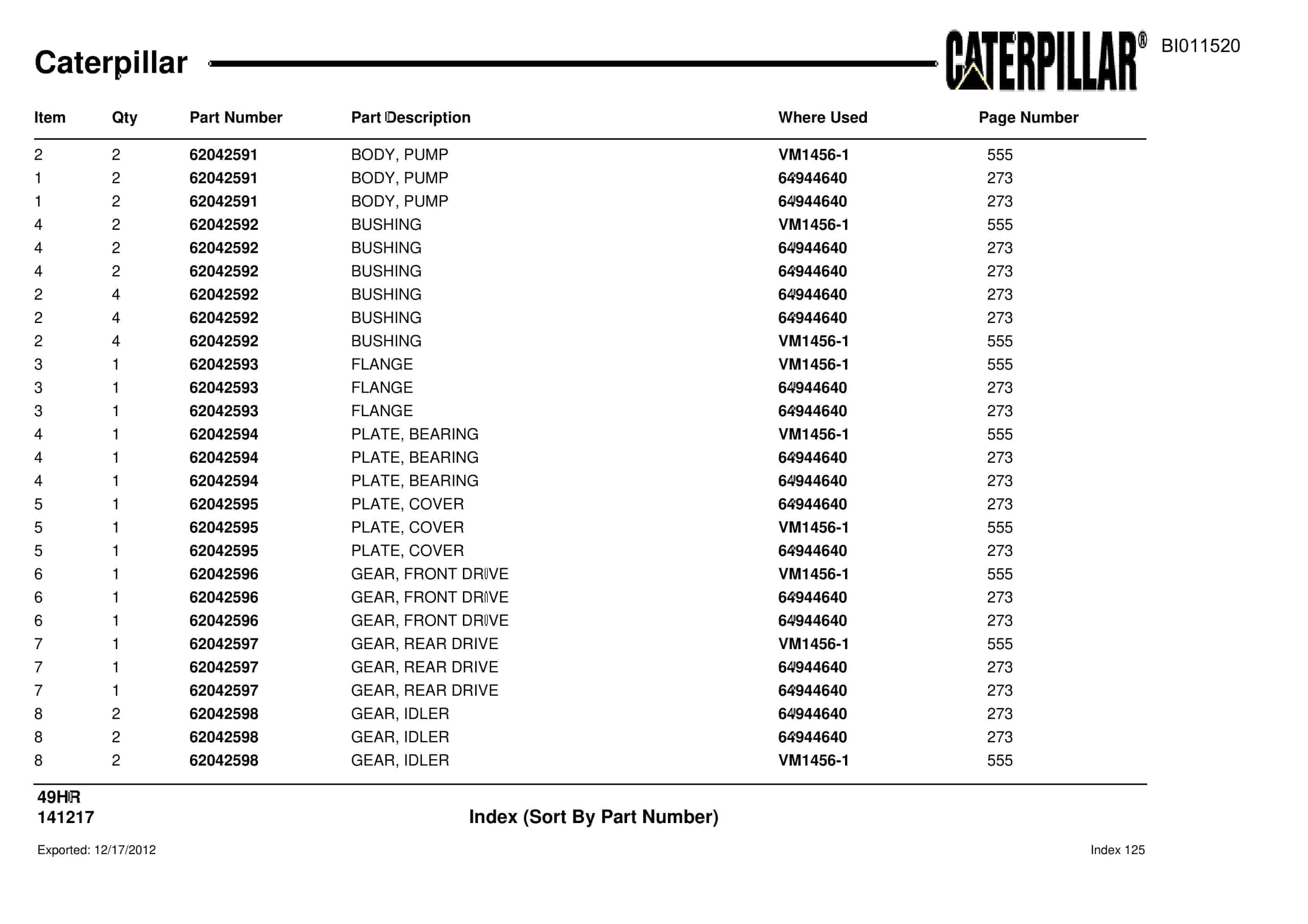 Caterpillar 49HR Parts Manual BI011520-4