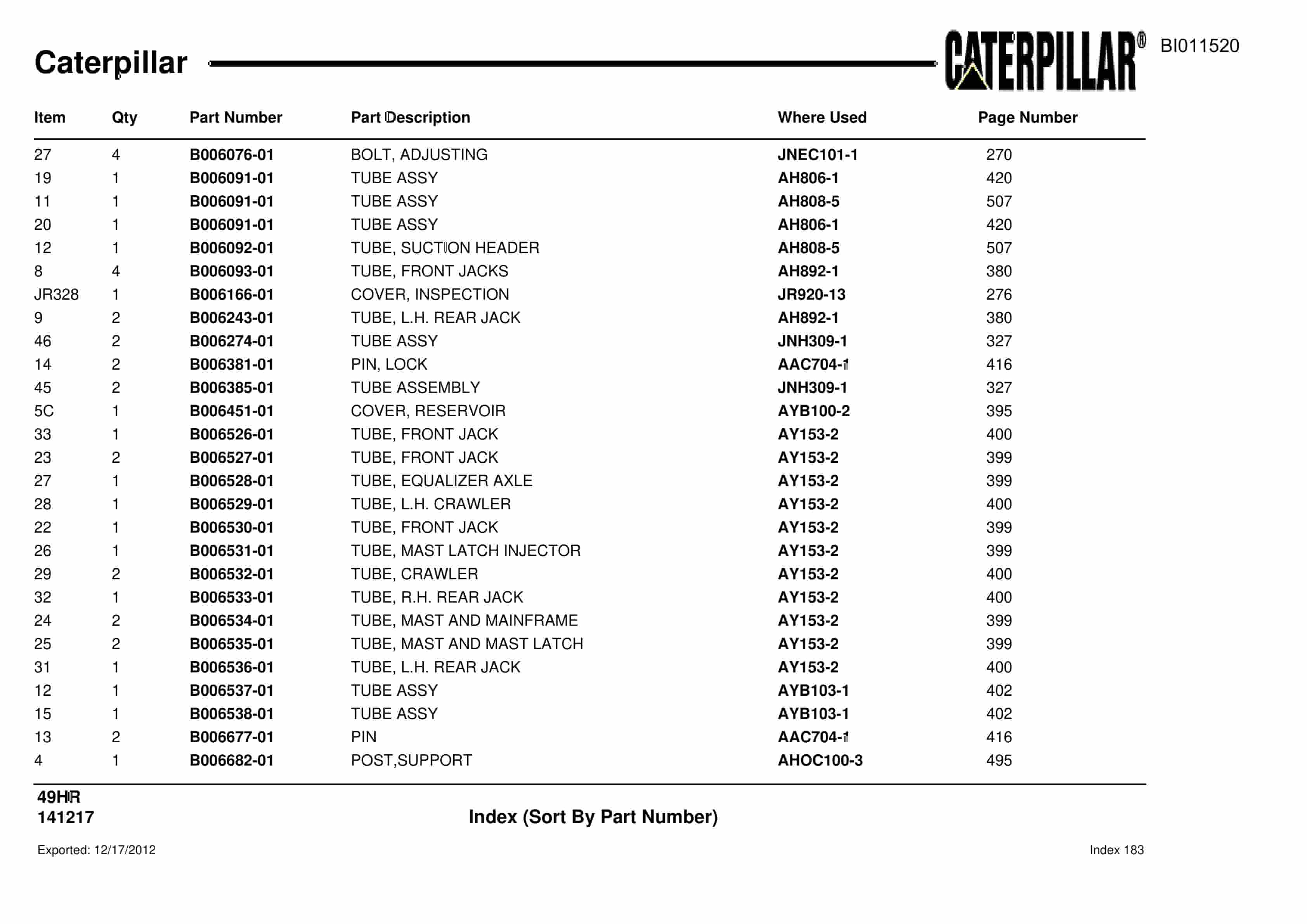 Caterpillar 49HR Parts Manual BI011520-5